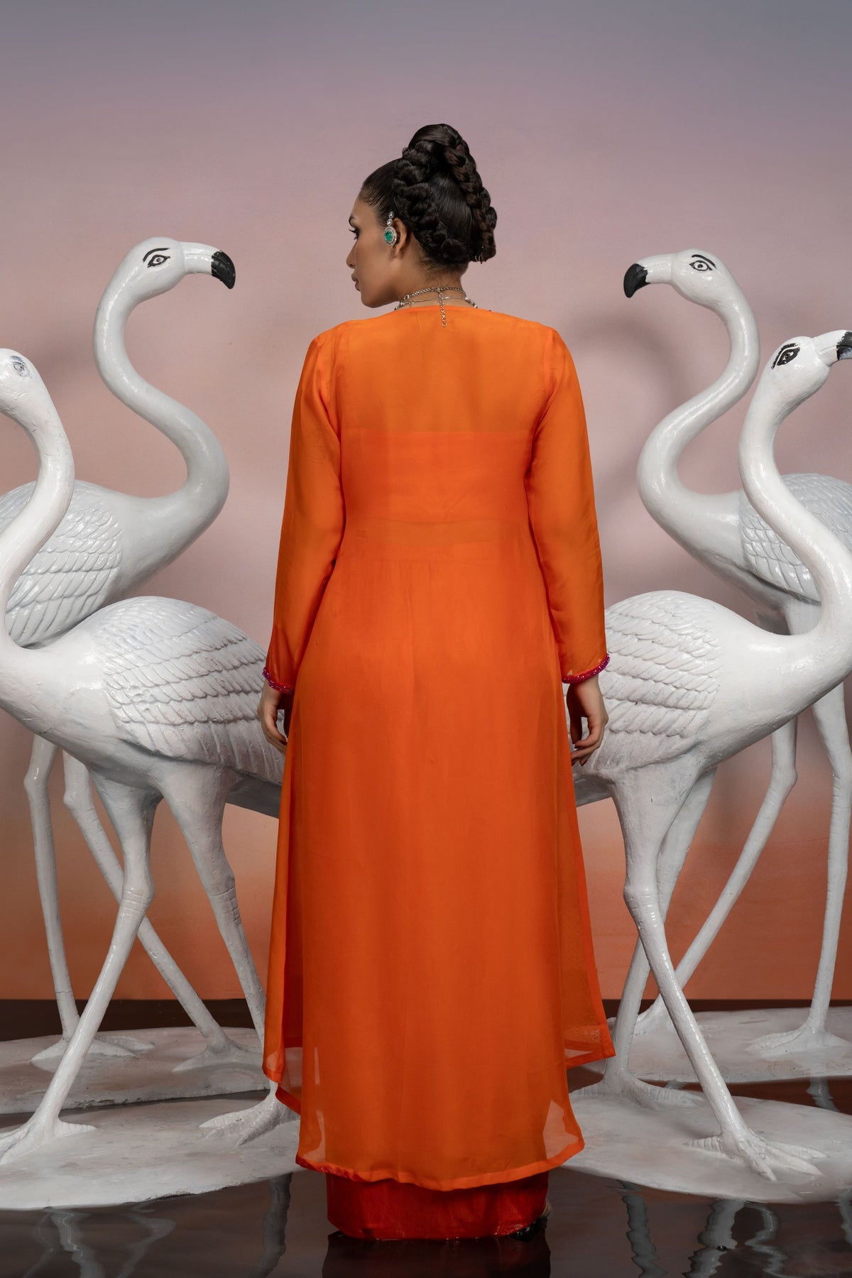 Orange Draped Skirt Set