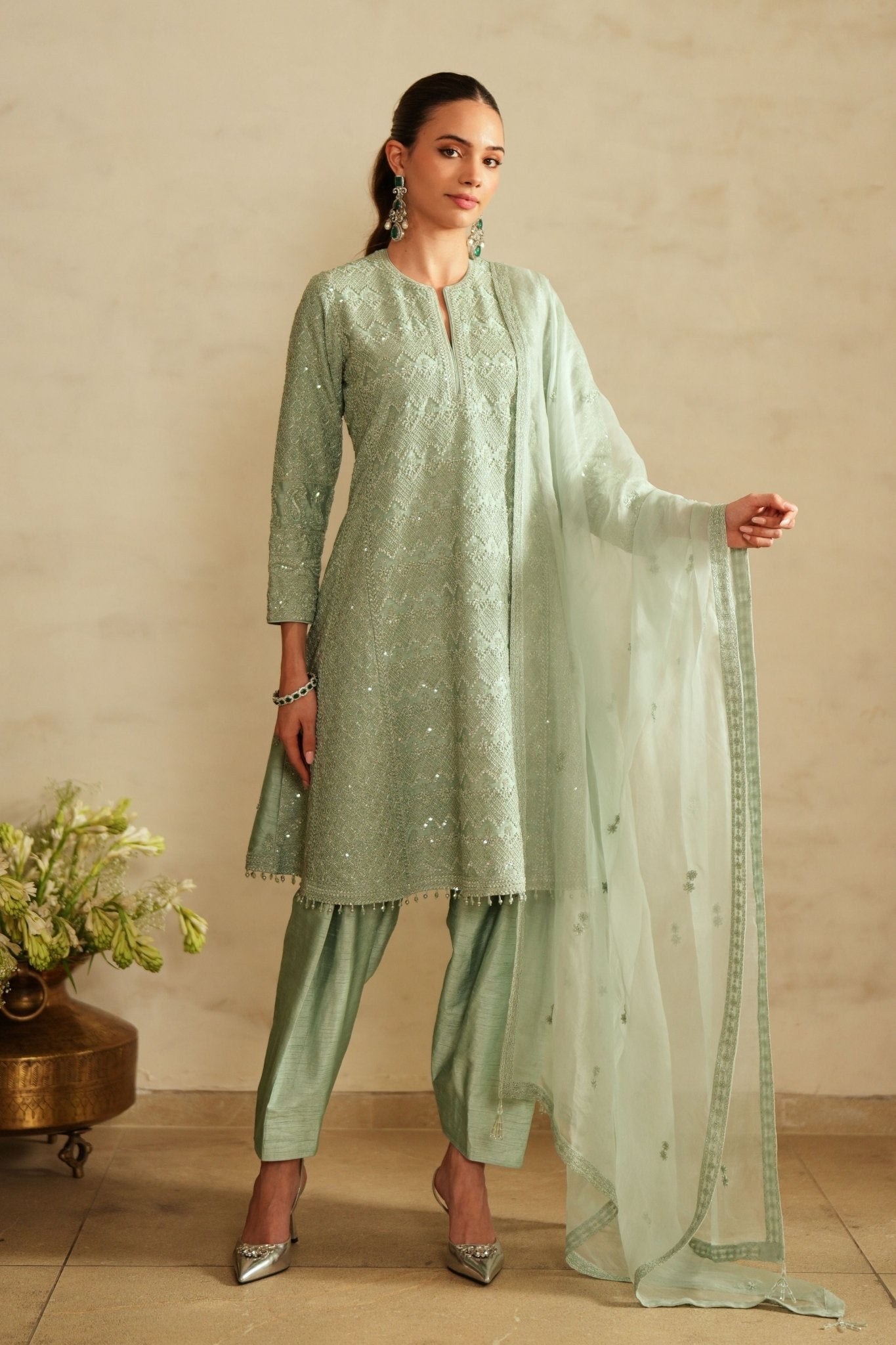 Aqua Blue Kurta Set - Saisha By Charu Arora - Elahe