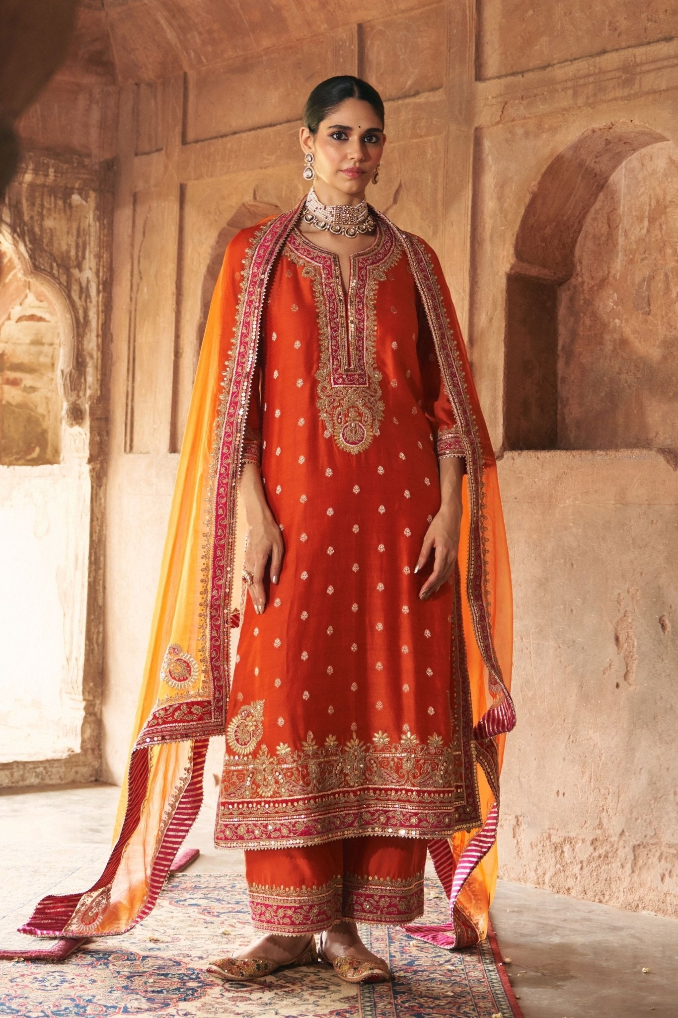 Sobia Orange Kurta Set - Sheetal Batra - Elahe