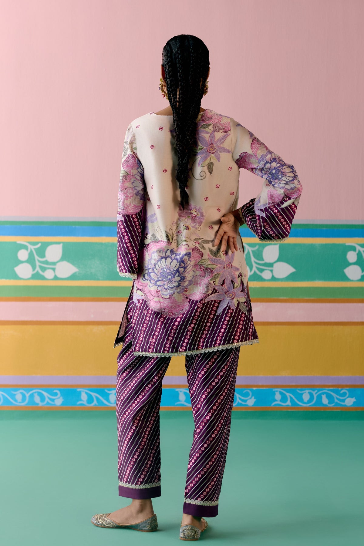 Purple Ikkat Sharara Set