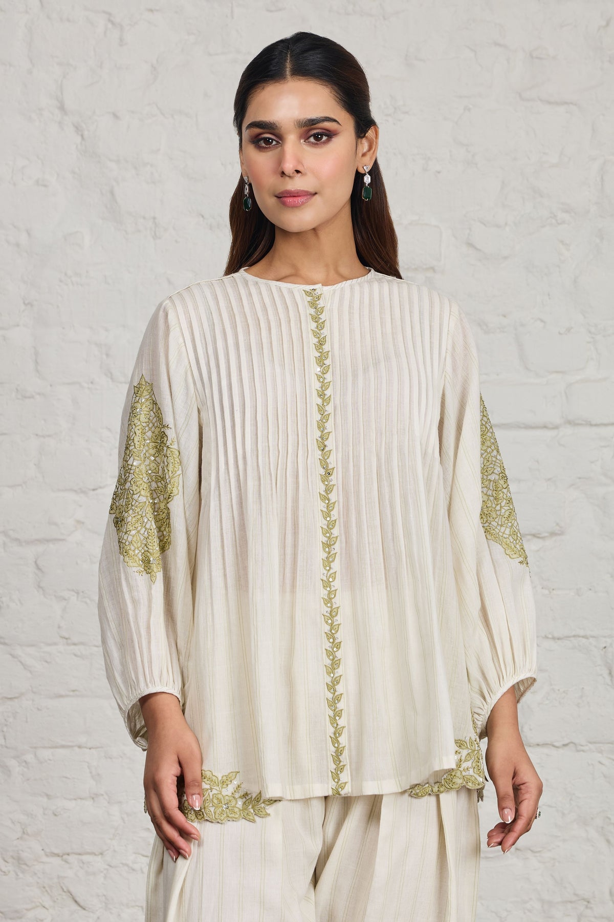 Letty Green Off-white Short Kurta Set