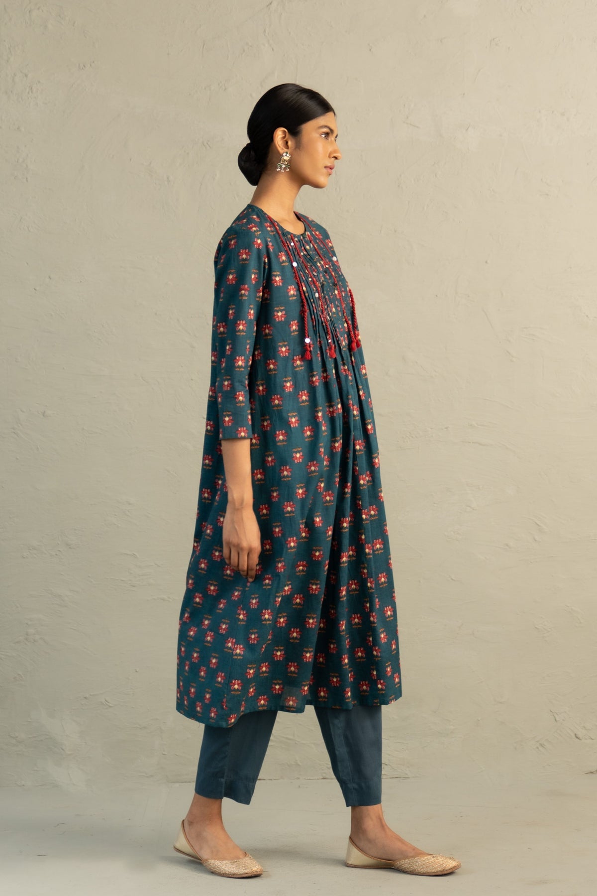 Teal Pintuck Kurta Set