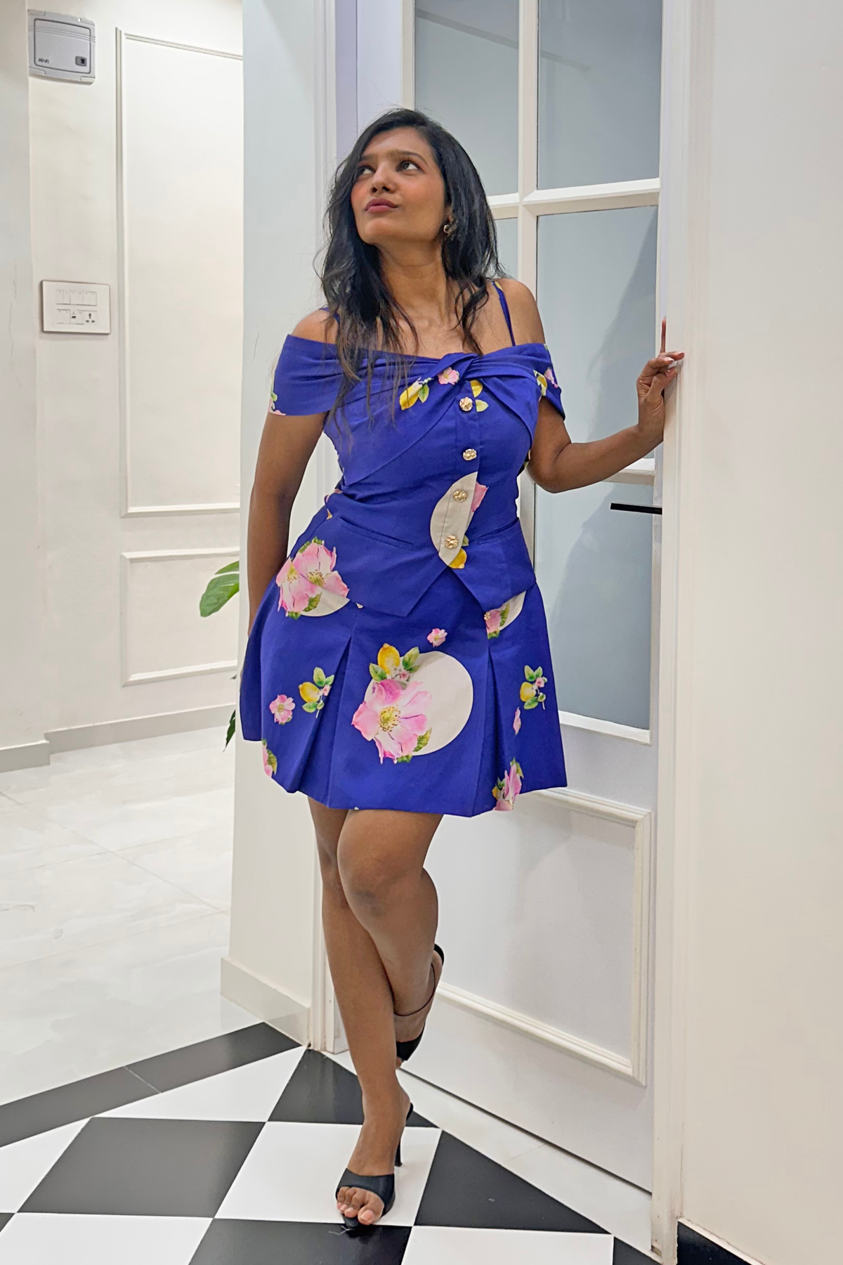 Electric Blue Off-shoulder Top & Skirt