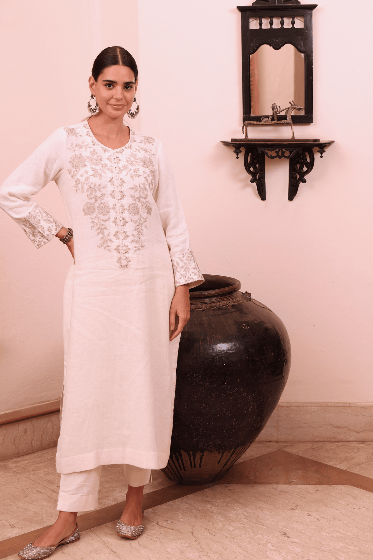 Ivory Linen Kurta And Pant
