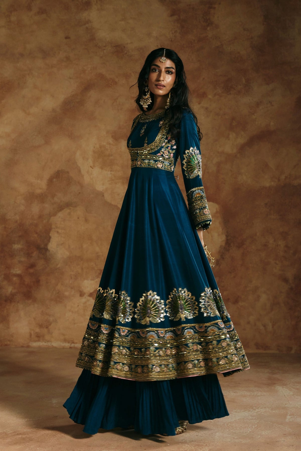 Teal Blue Sindh Zardozi Anarkali Set