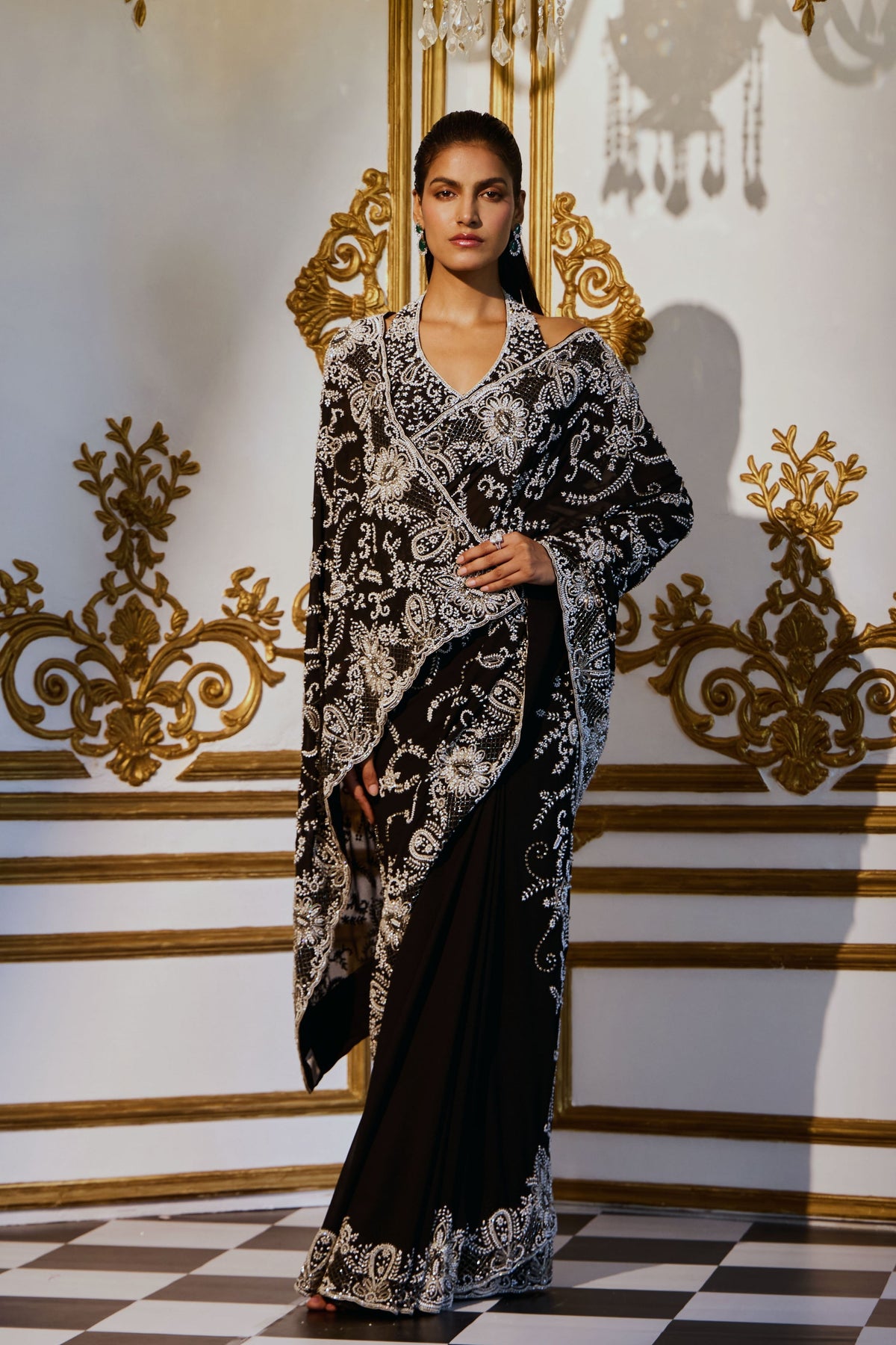 Midnight Jaal Saree Set