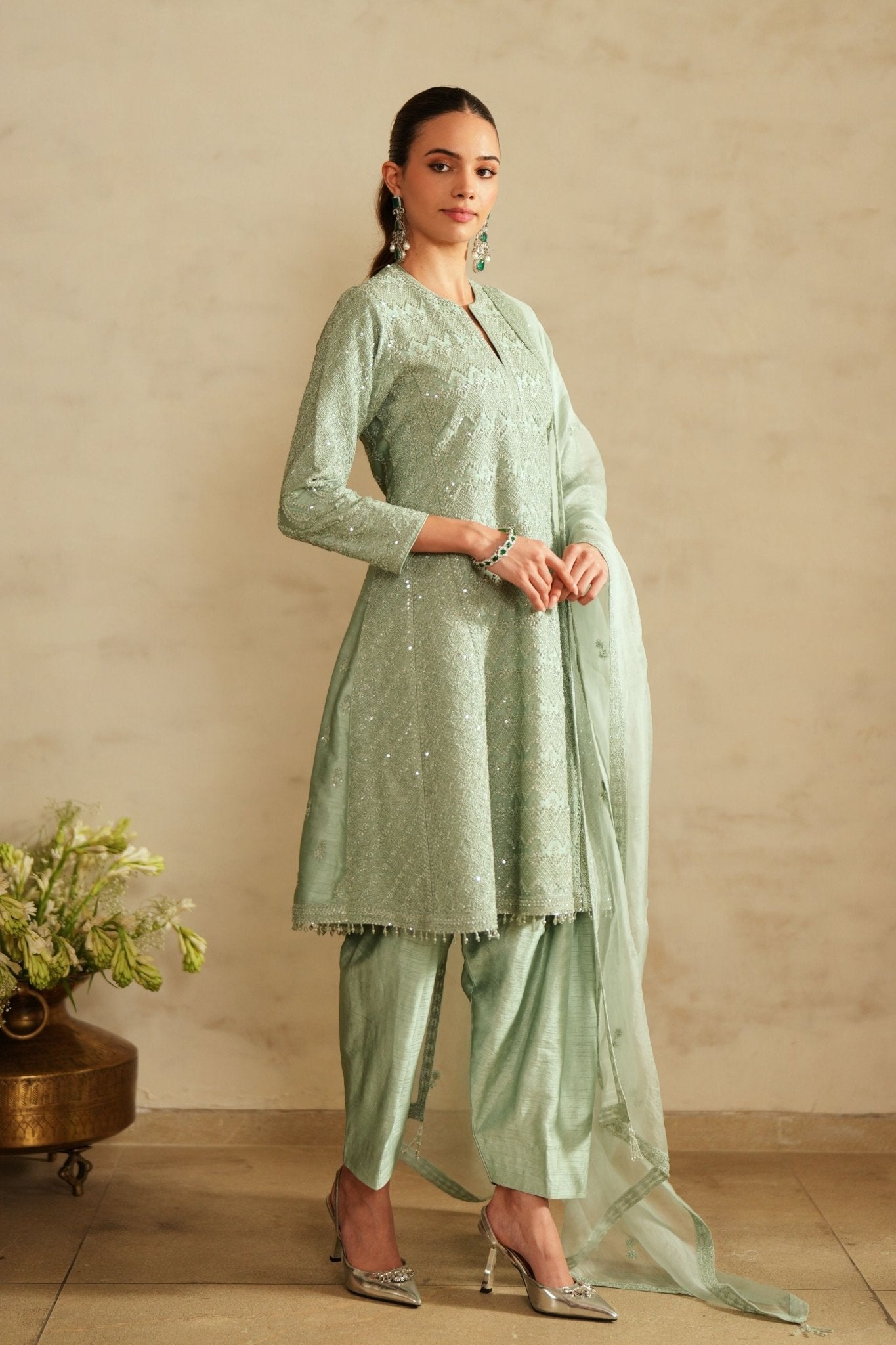 Aqua Blue Kurta Set - Saisha By Charu Arora - Elahe