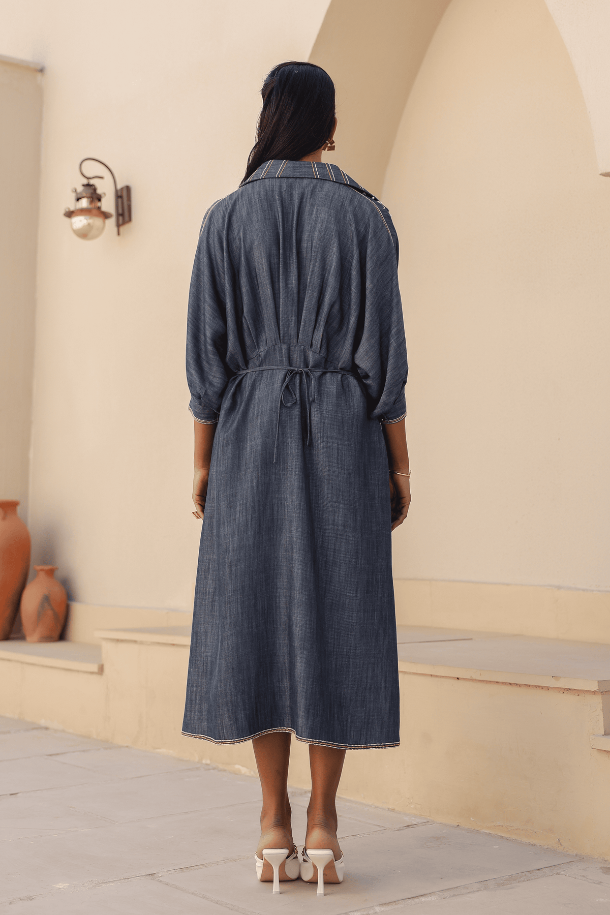 Azure Pearl Kaftan Dress in Dark Blue
