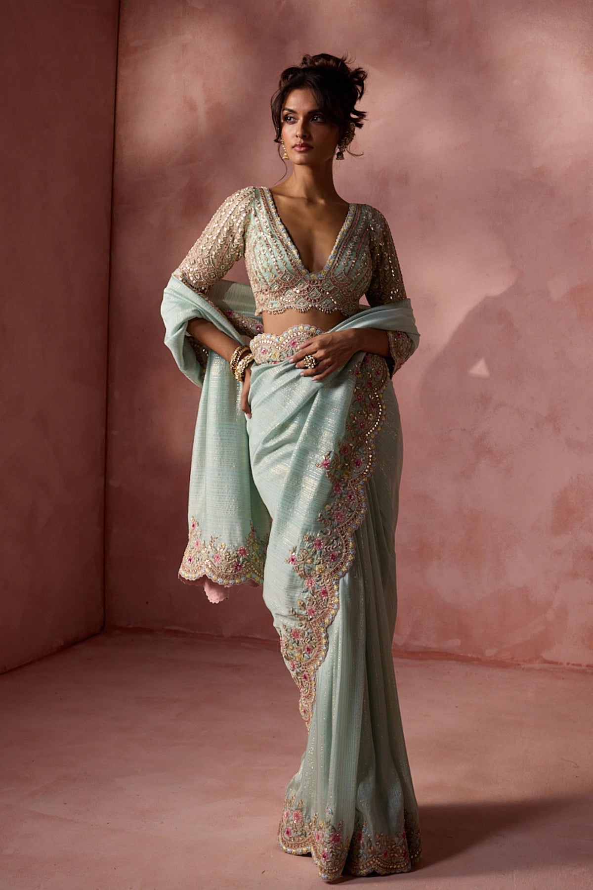 Aqua Georgette Saree Set