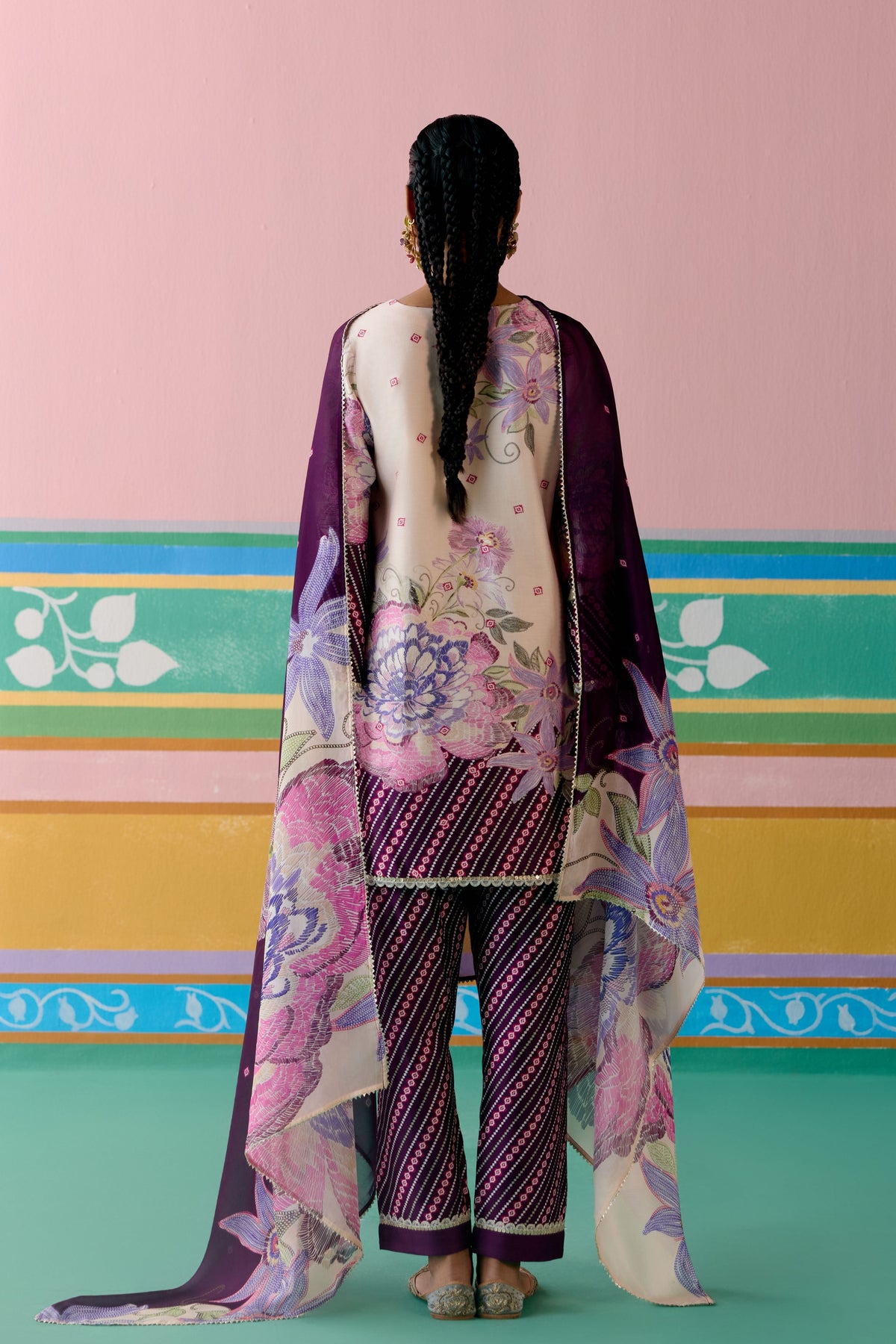 Purple Ikkat Sharara Set