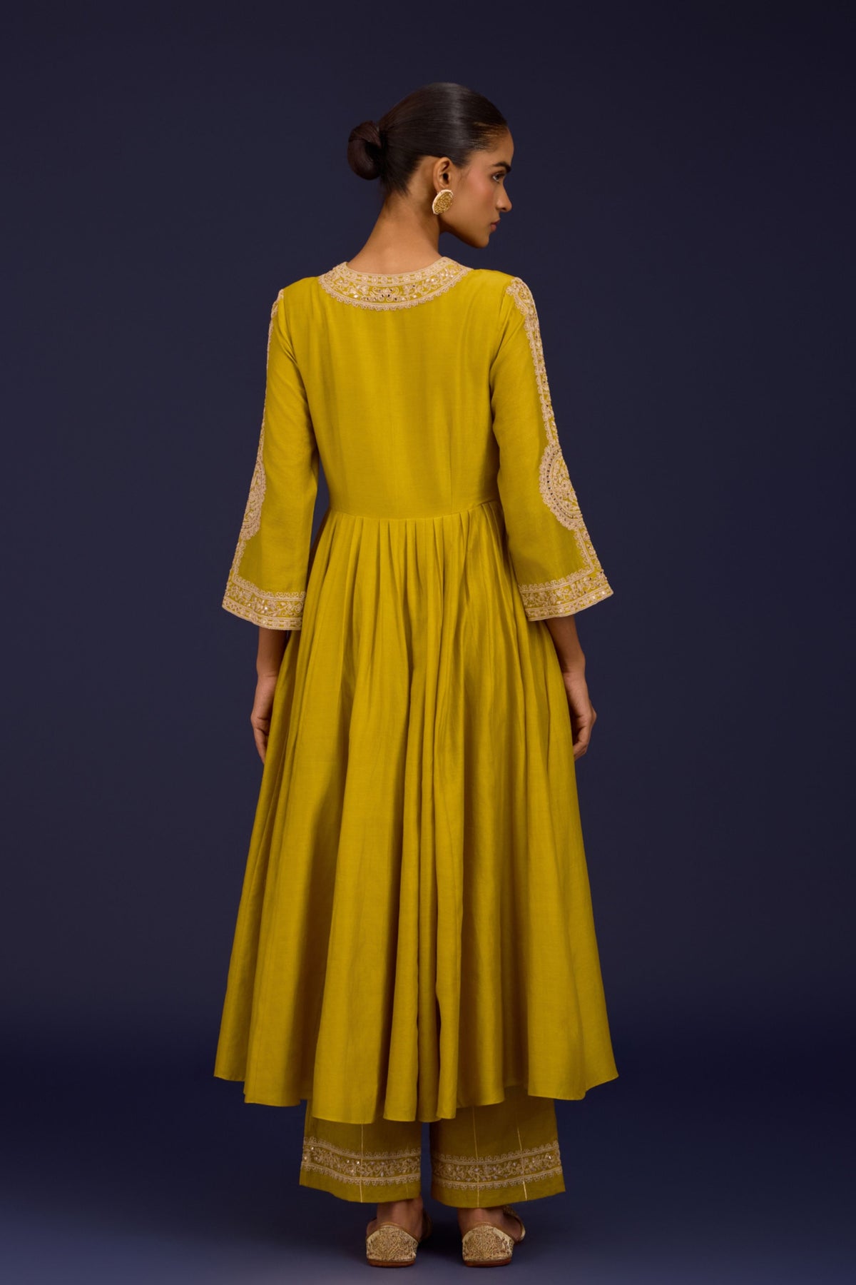 Mustard Silk Embroidered Anarkali Set