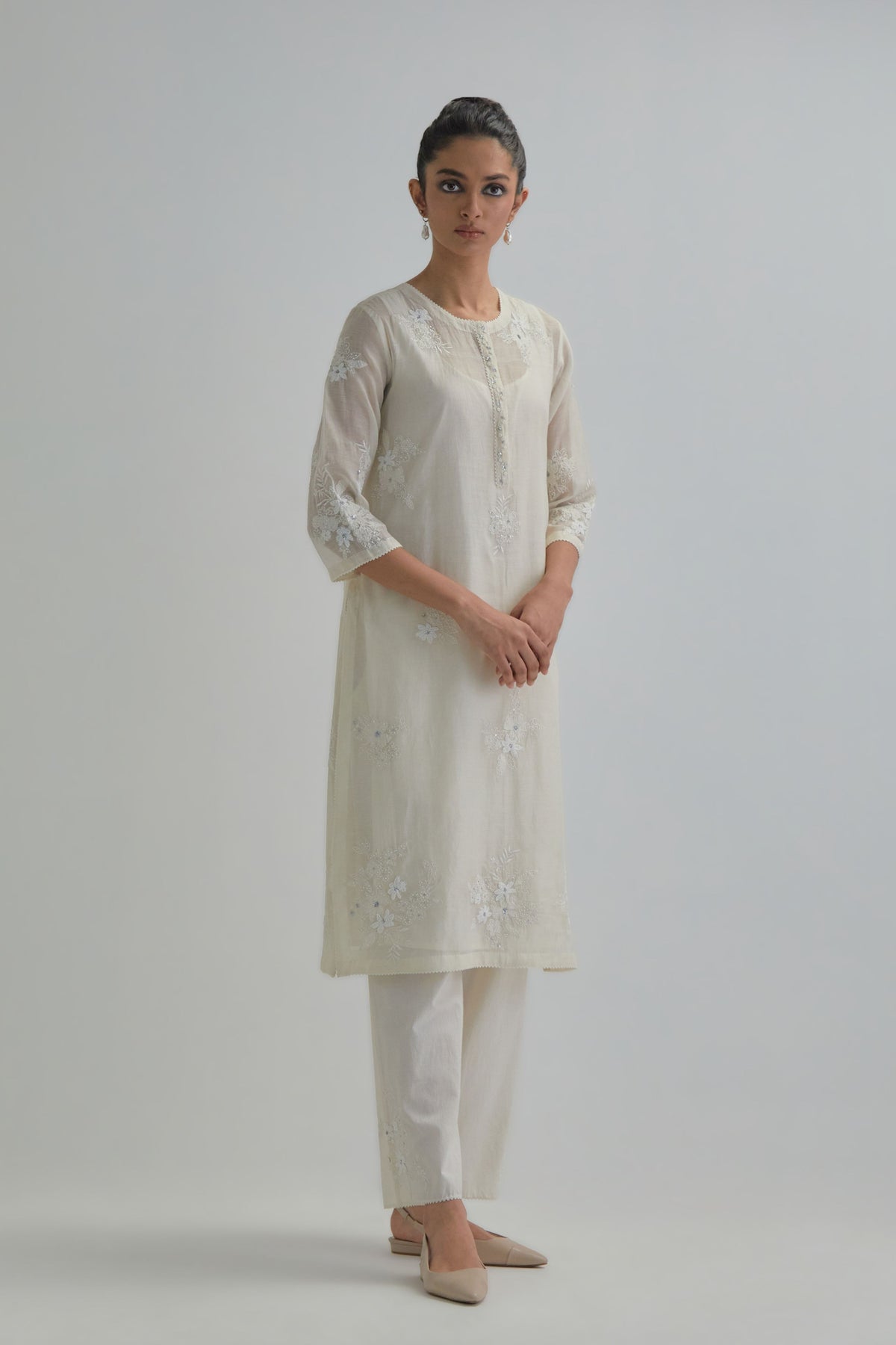 Off White Beaded Kurta And Pants