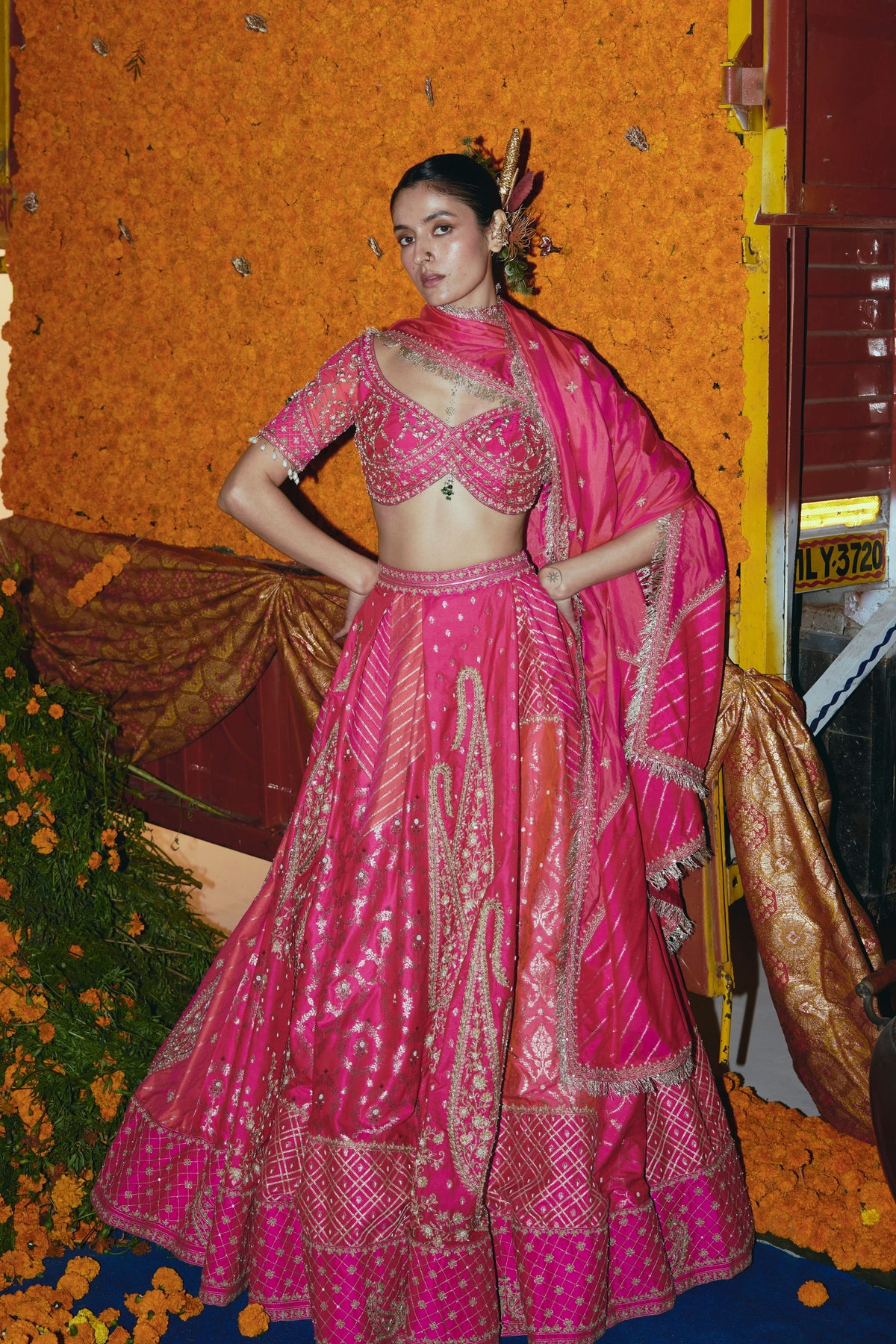 Abstract Silk Banarsi Lehenga Set