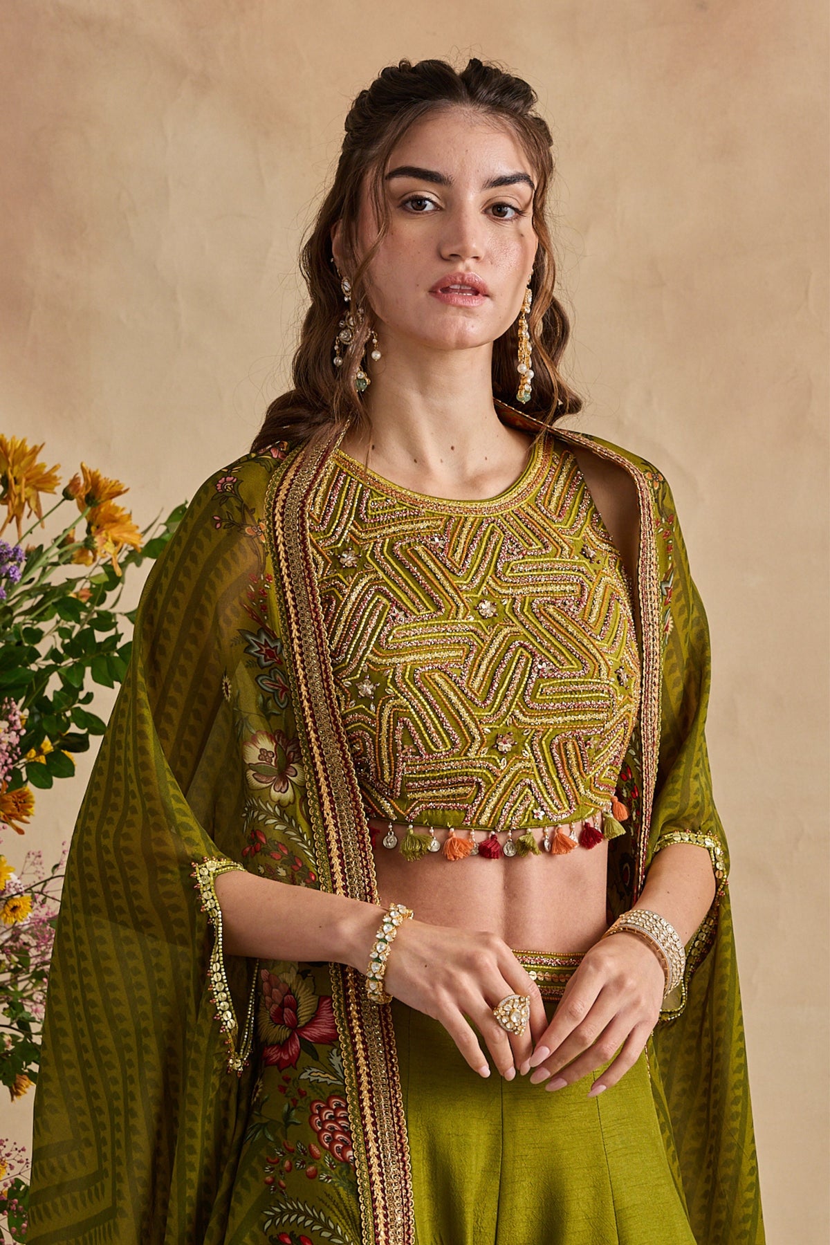Raiba Green Cape Set