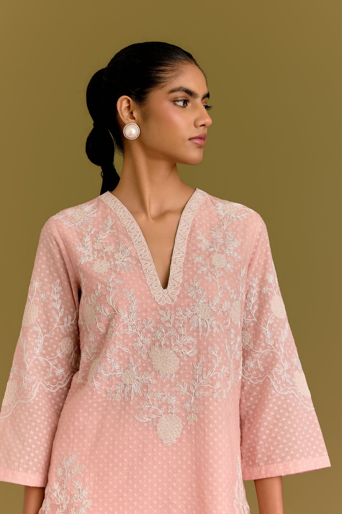 Pink Woven Kurta Set