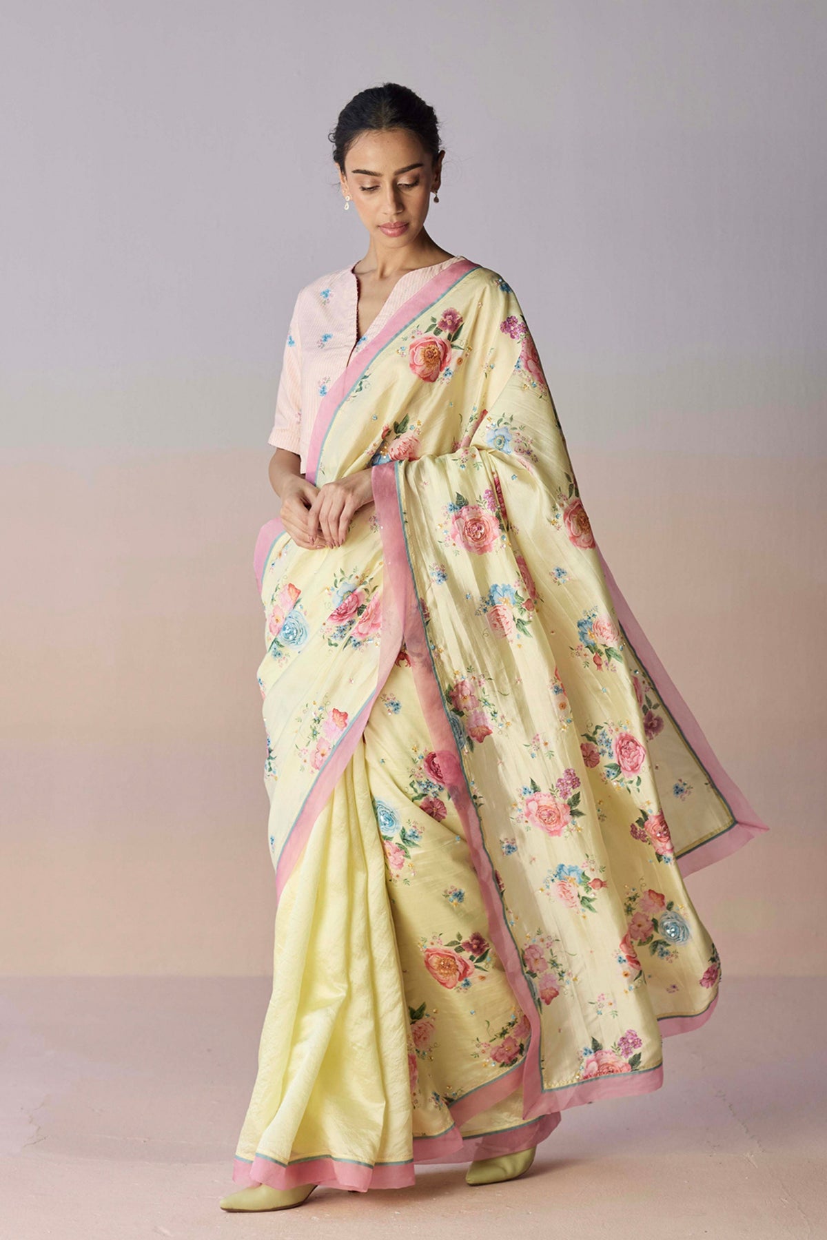 Kindred Petals Yellow Saree