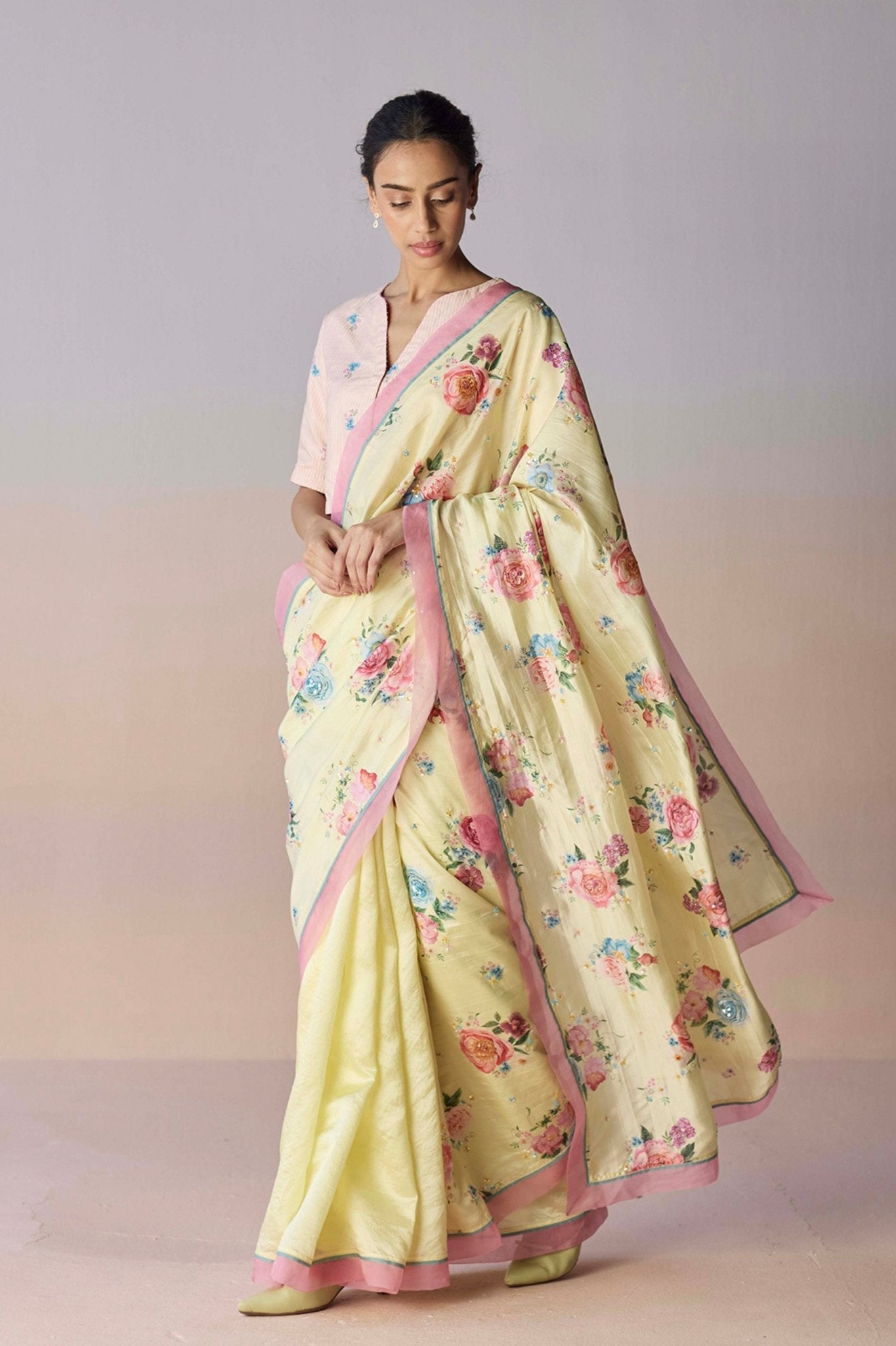 Kindred Petals Yellow Saree - Surmaye - Elahe