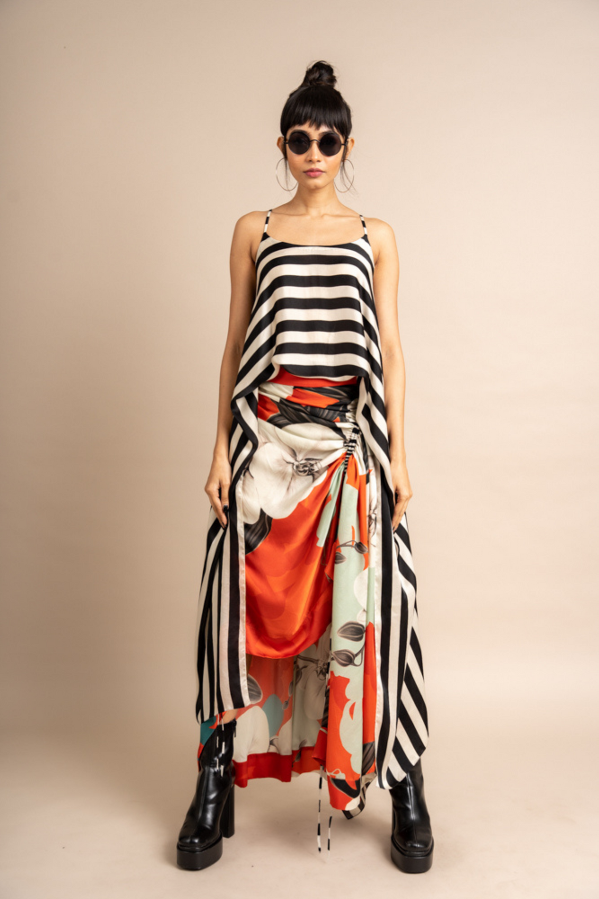 Tangerine Print Top  With Skirt