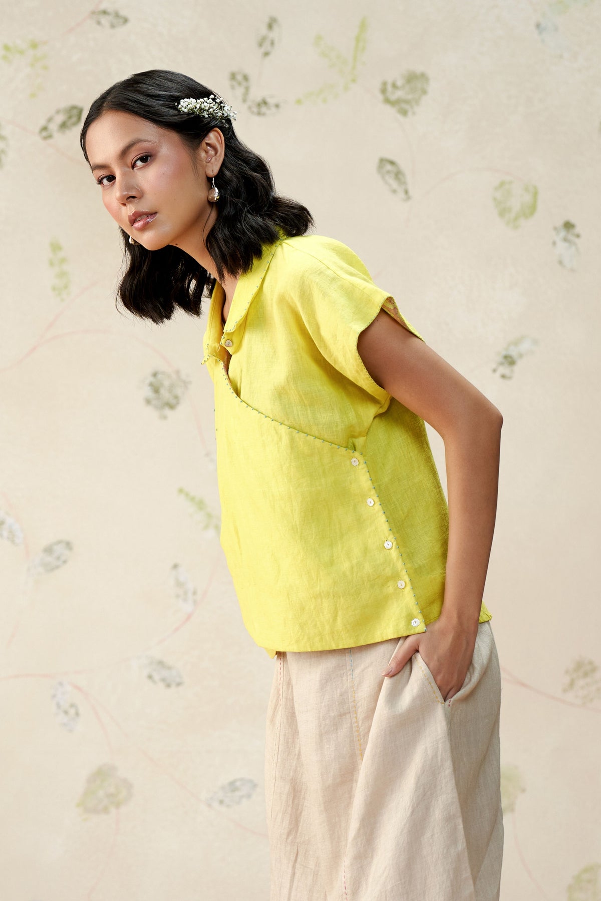 Adele Yellow Wrapover Shirt