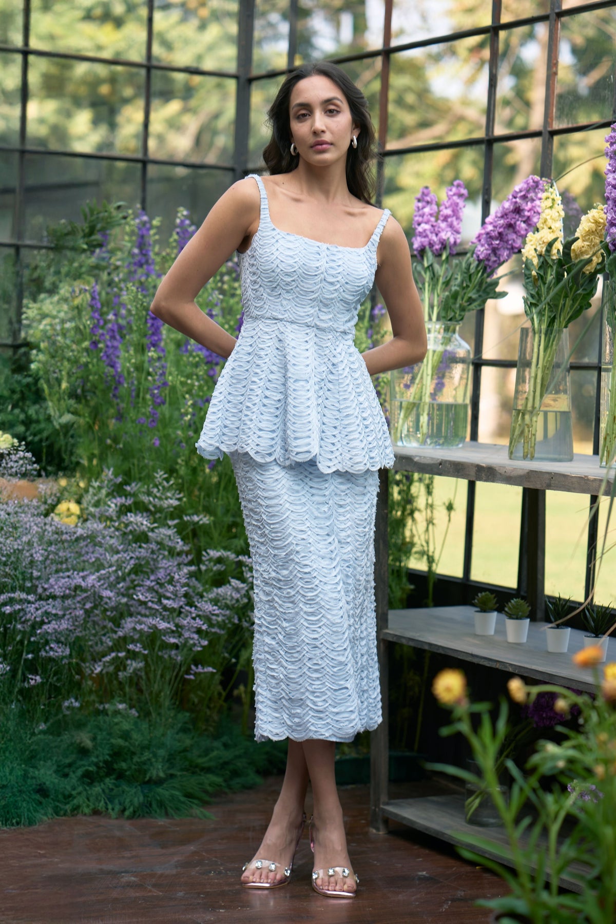Ribbon Embroidered Peplum Top
