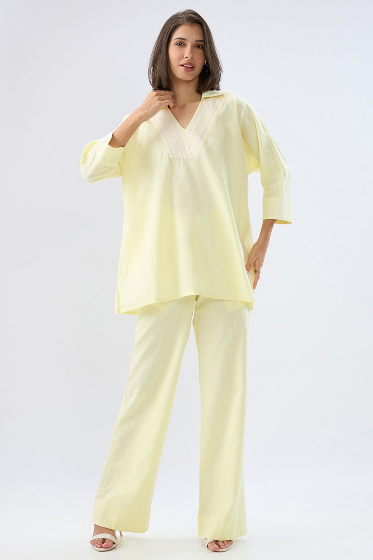 Yellow V-neck Co-ord Set