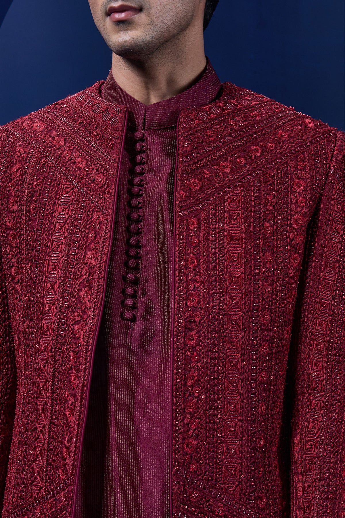 Wine Pearl Bandhgala Set