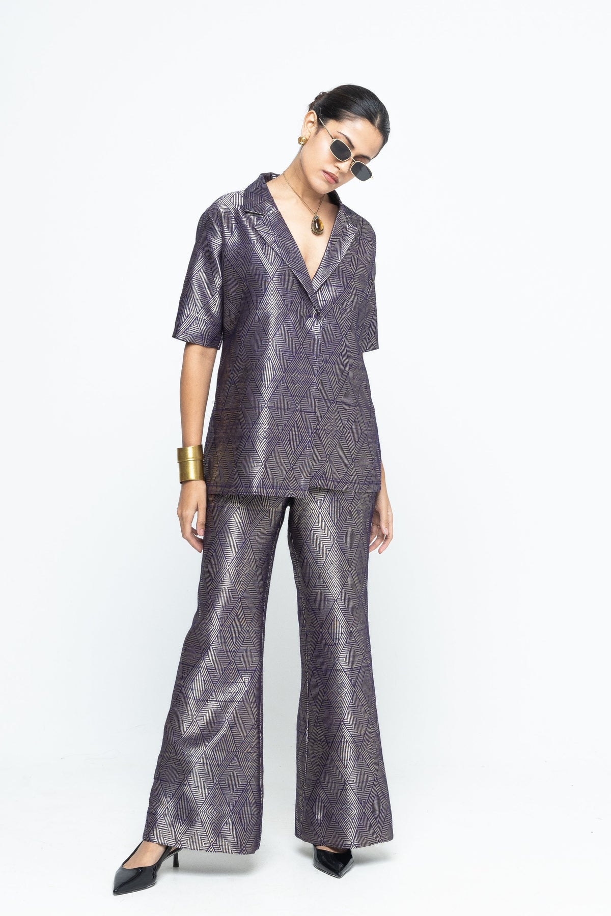 Metallic Purple Wrap Blazer Set