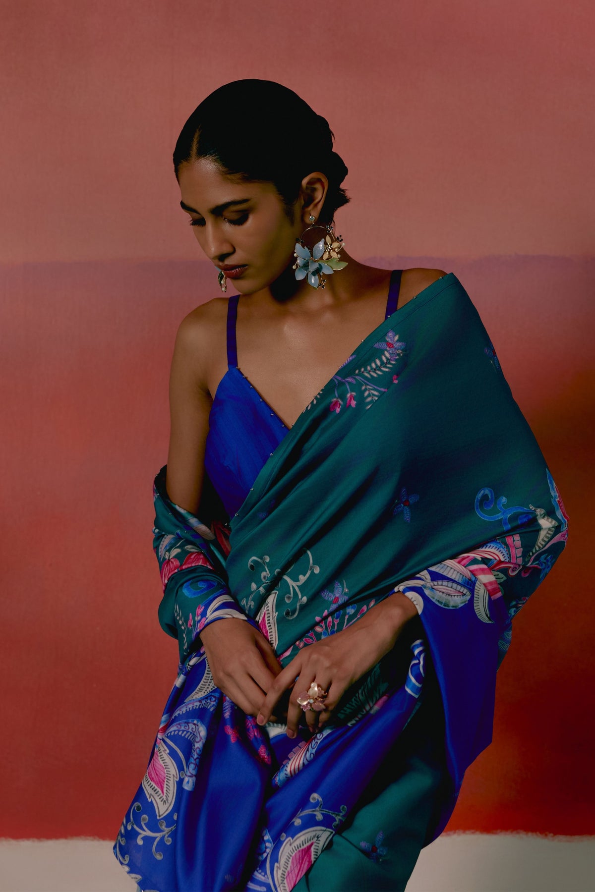 Teal and Blue Paisley Saree