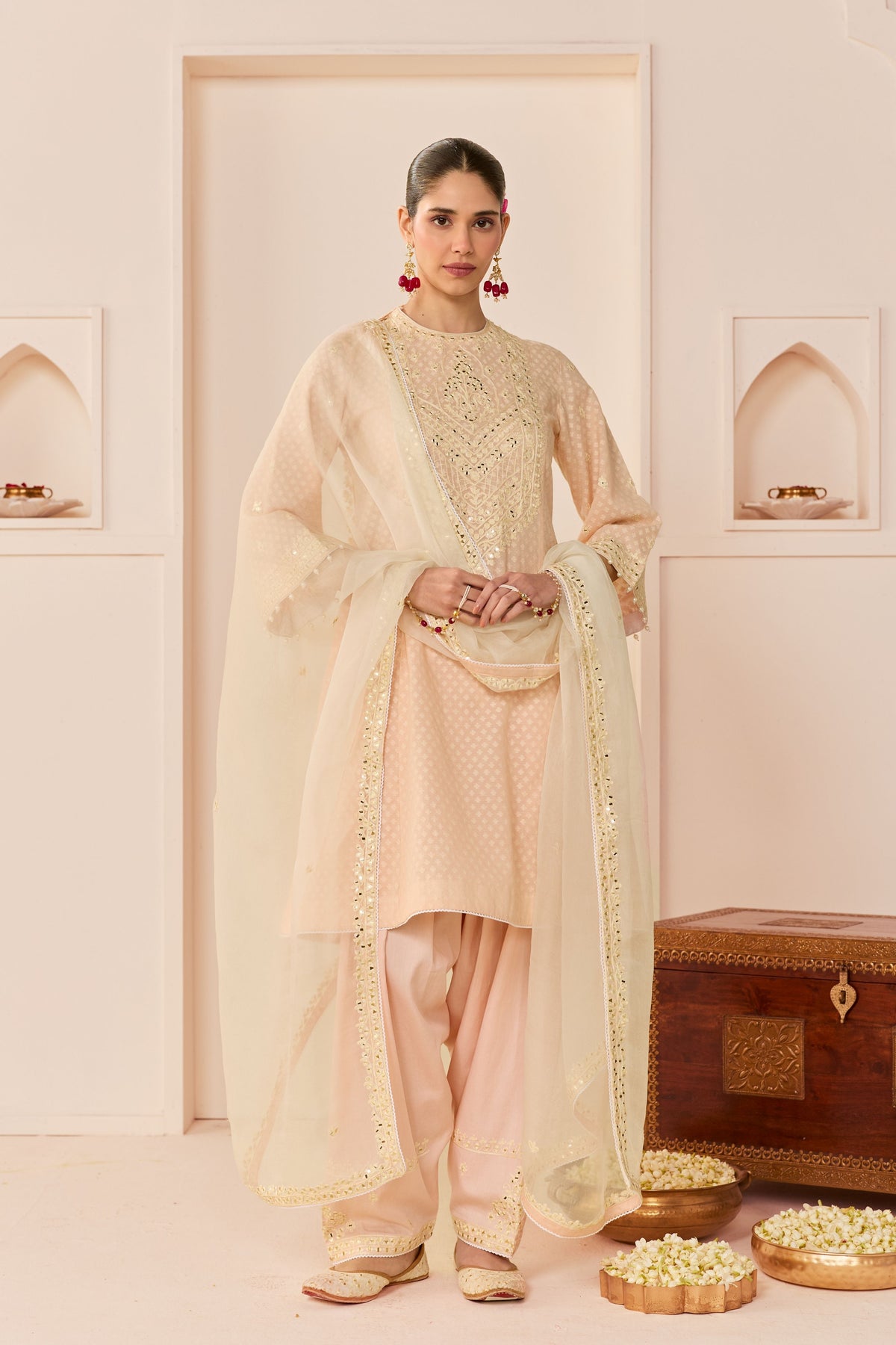 Nida Carnation Pink Short Choga Set