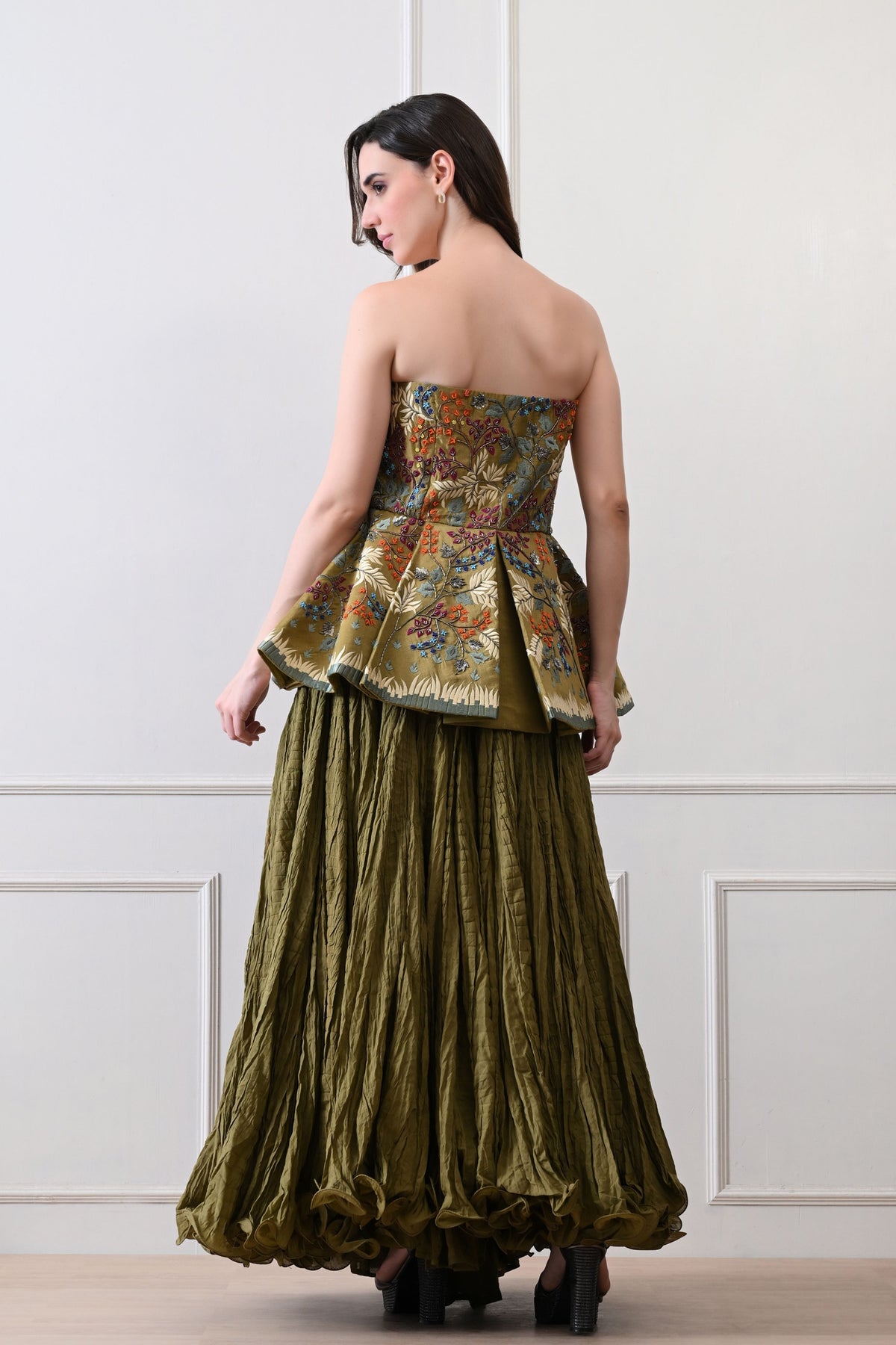 Olive Strapless Peplum Skirt Set