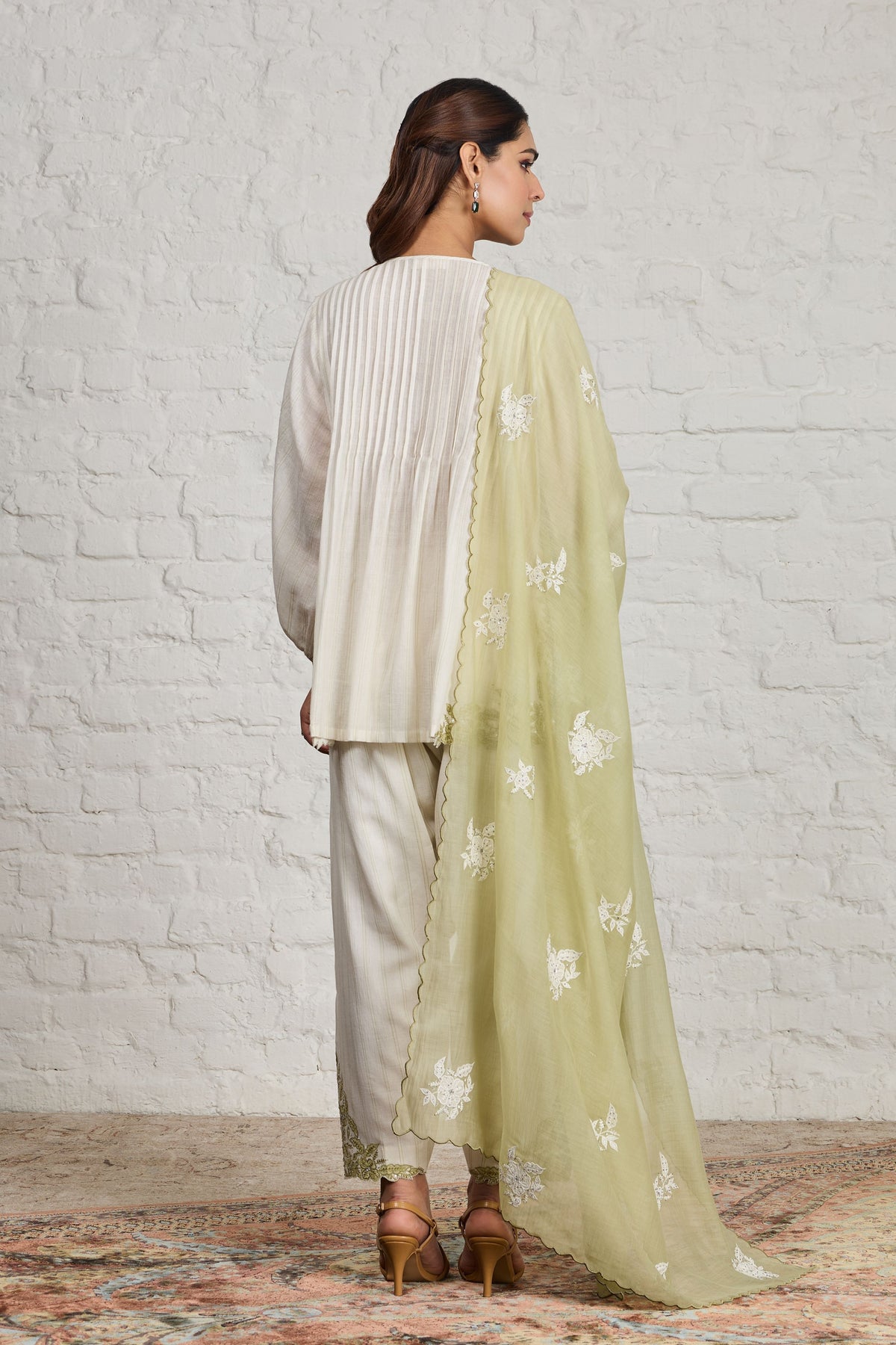 Letty Green Off-white Short Kurta Set