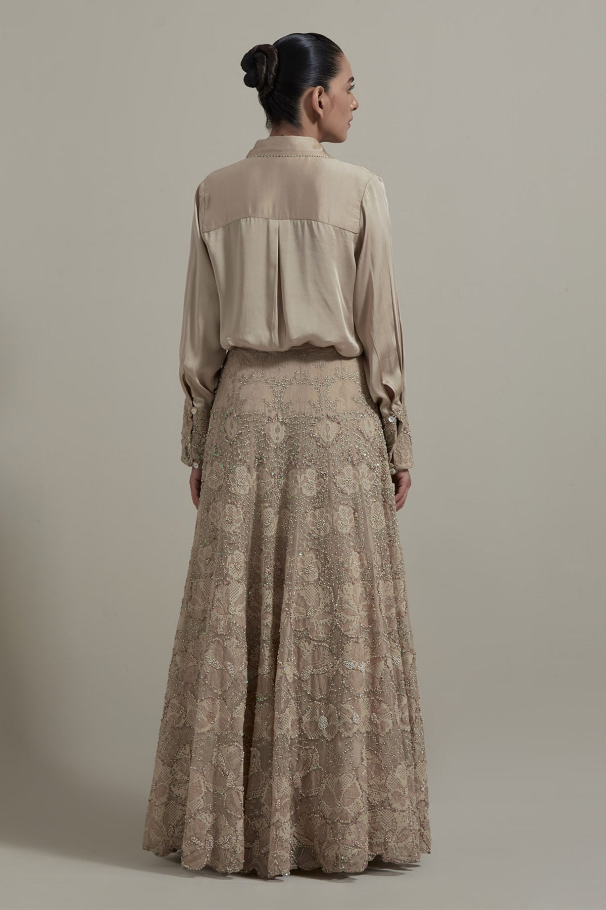 Beige Shirt Embellished Lehenga Set