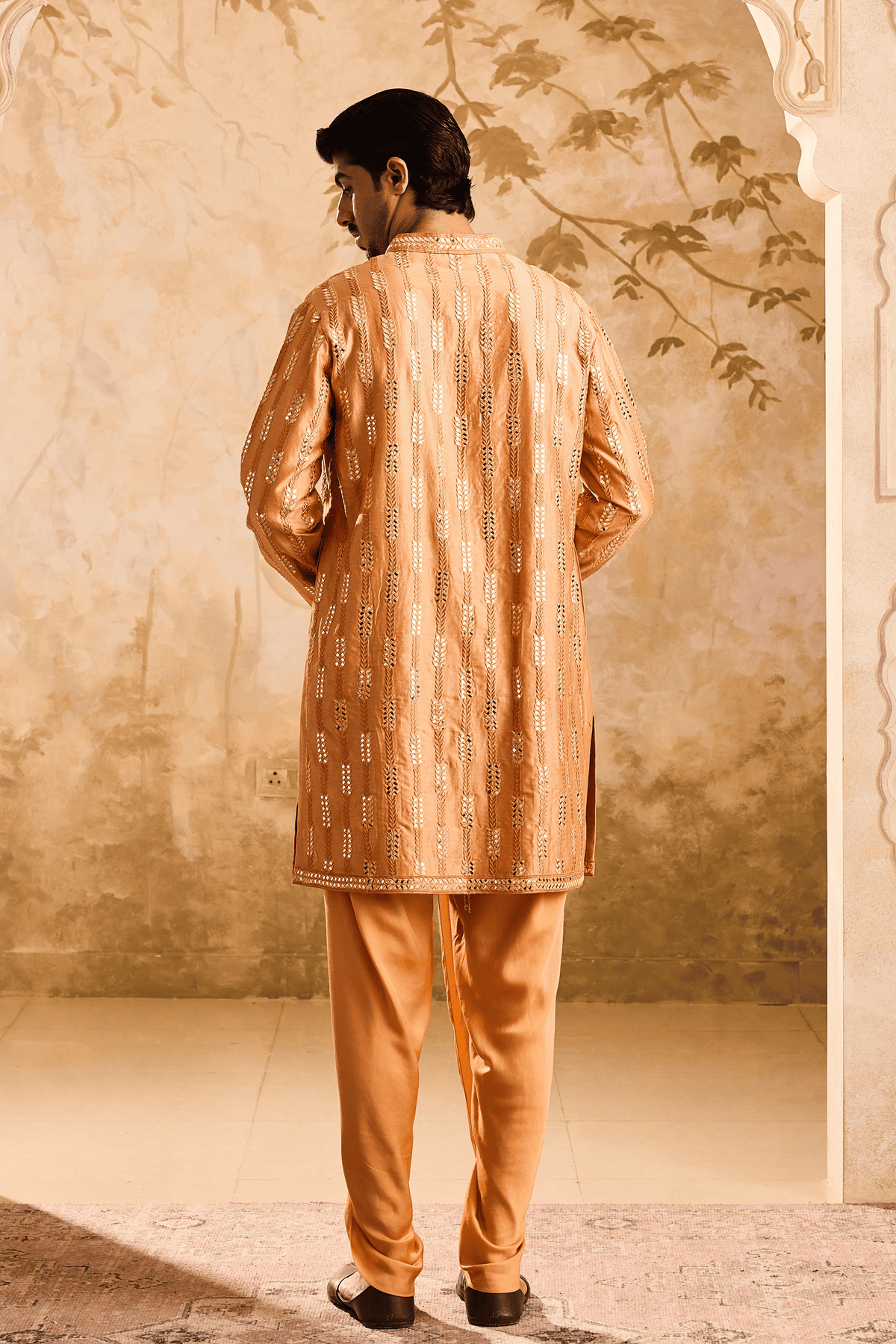 Embroidered Rust Kurta Dhoti Set
