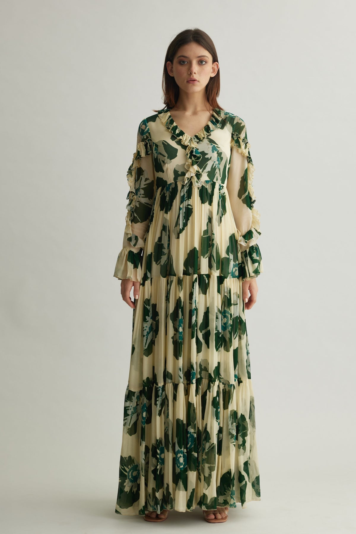 Green Floral Frill Dress