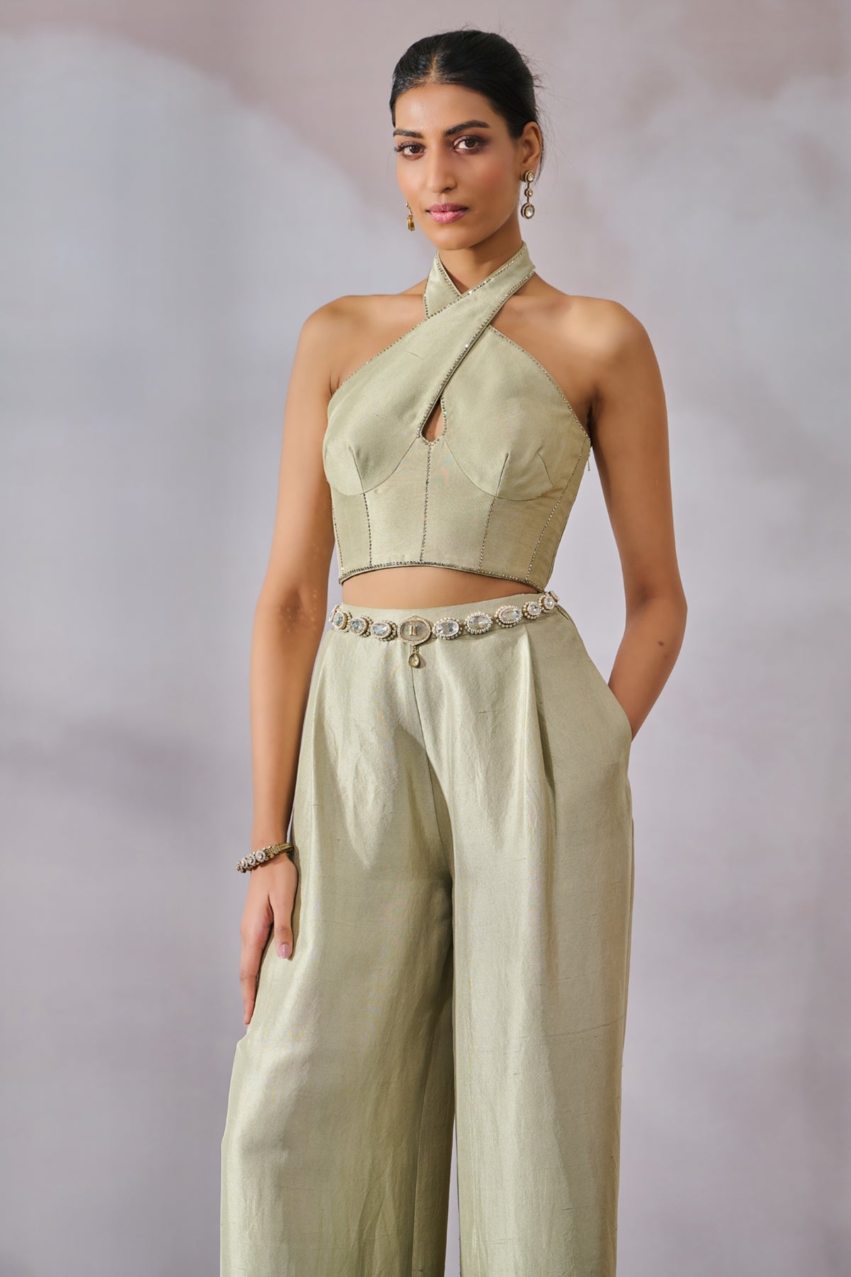 Corset Paired With Flared Trousers