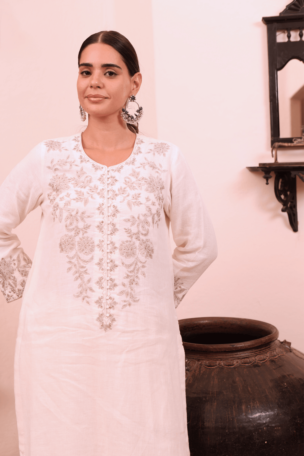 Ivory Linen Kurta And Pant