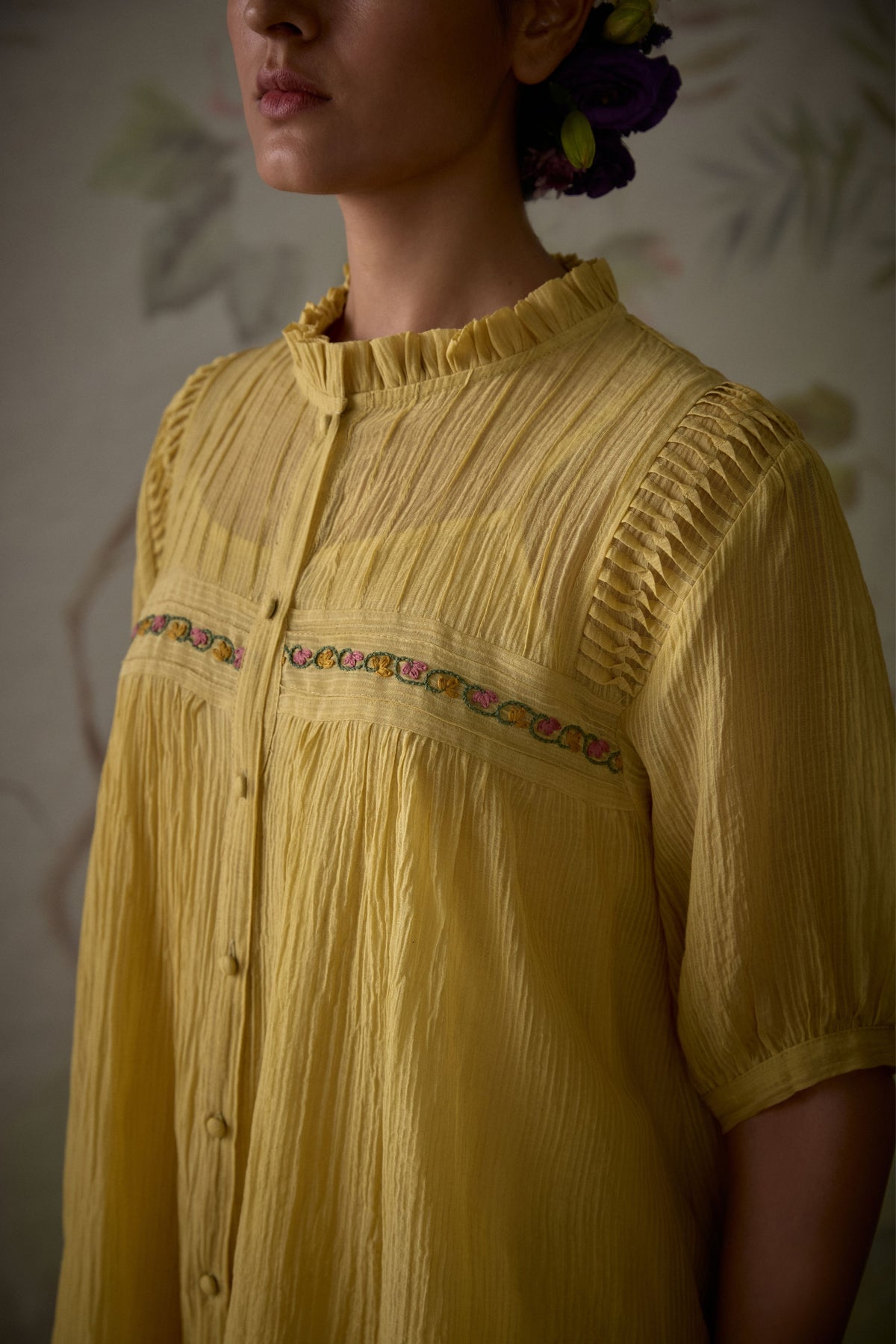 Lemon Yellow Pintuck Short Tunic