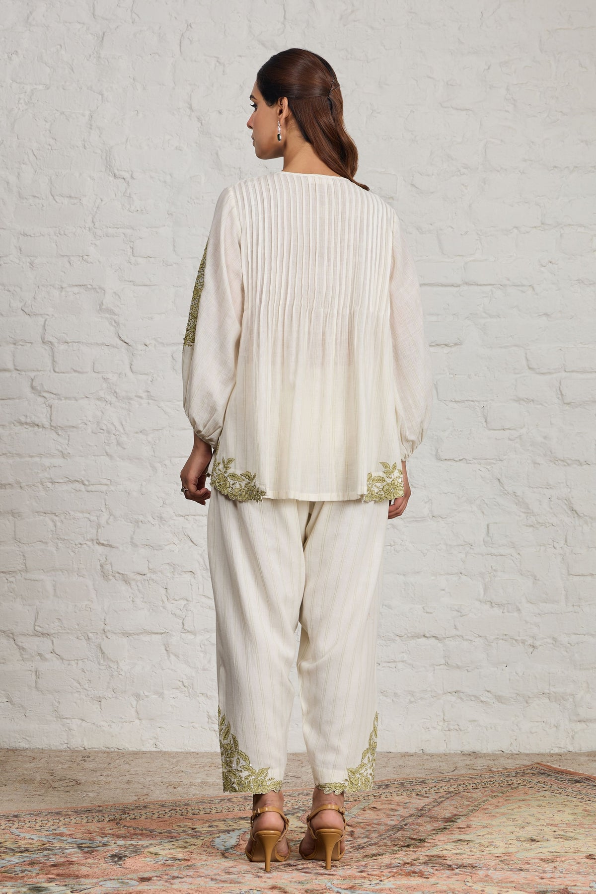 Letty Green Off-white Short Kurta Set