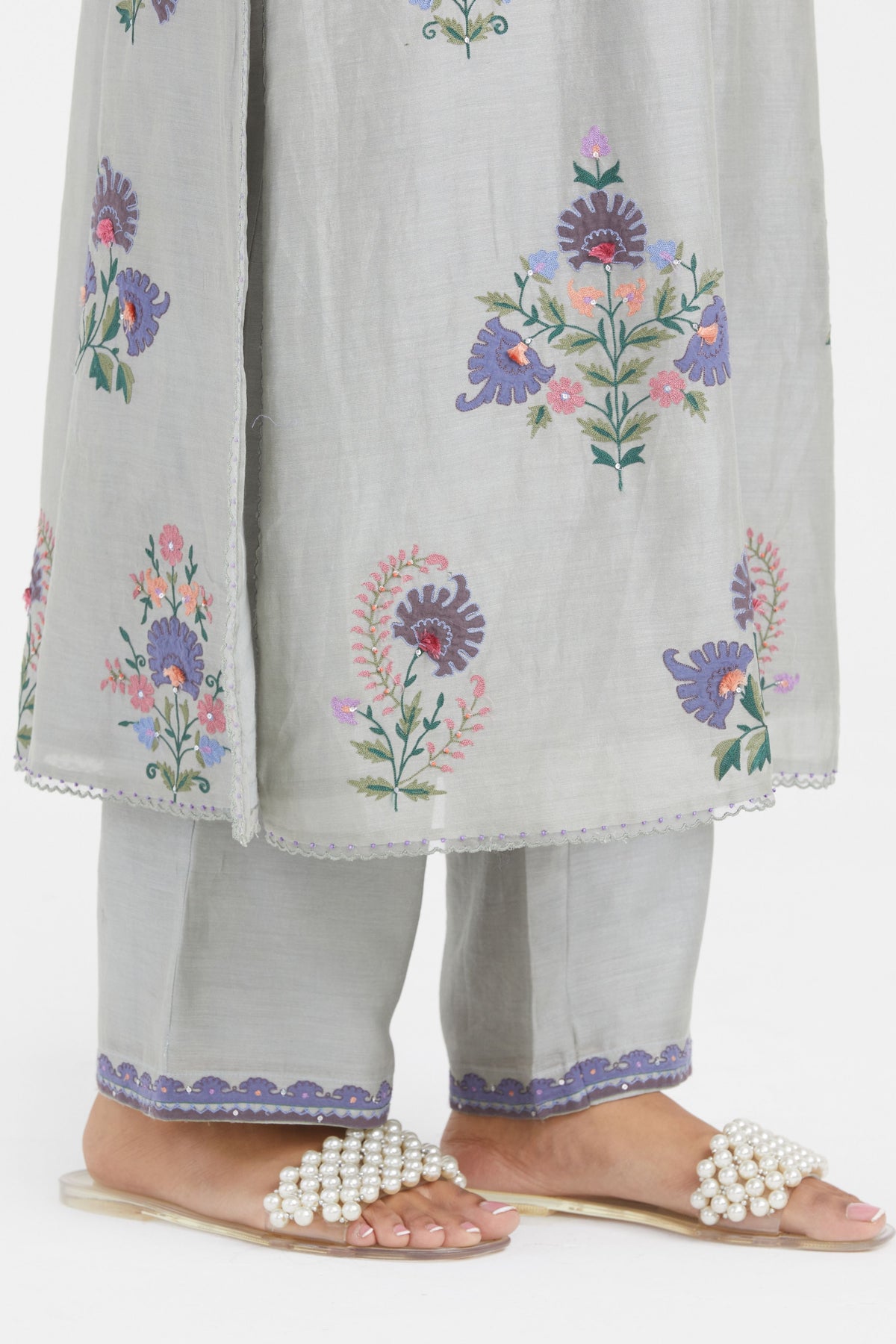 Chanderi Bluish Grey Kurta Set