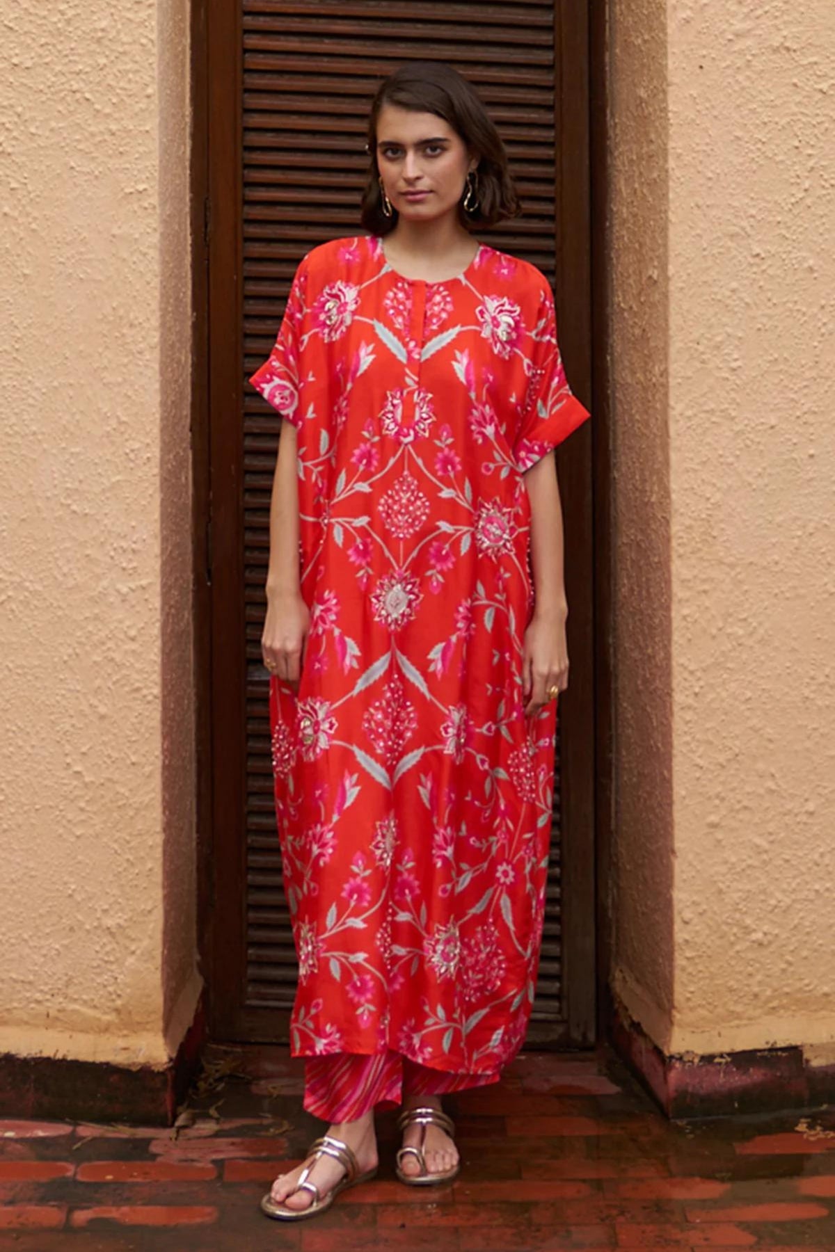 Coral Oversized Tunic Set