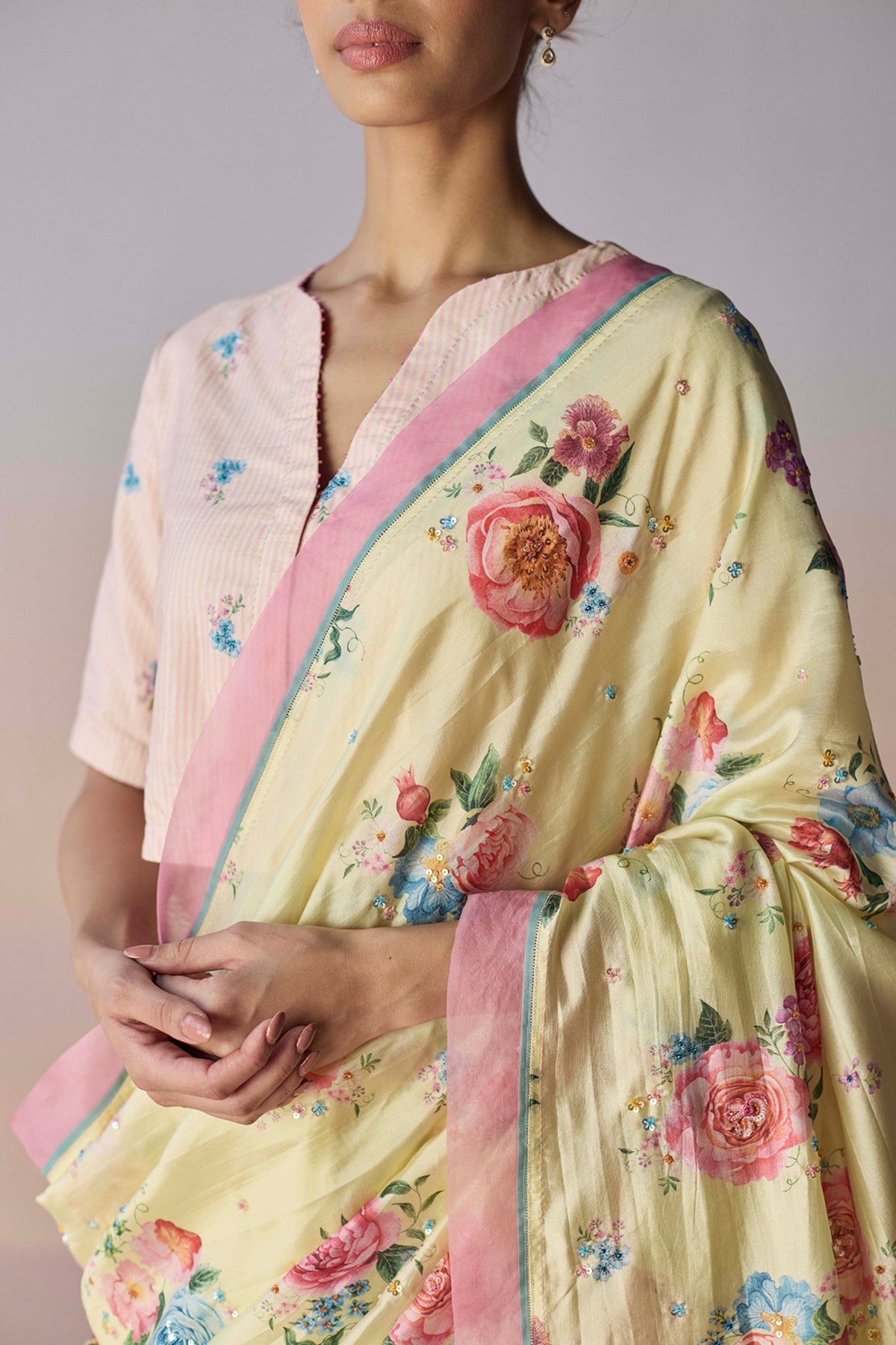 Kindred Petals Yellow Saree