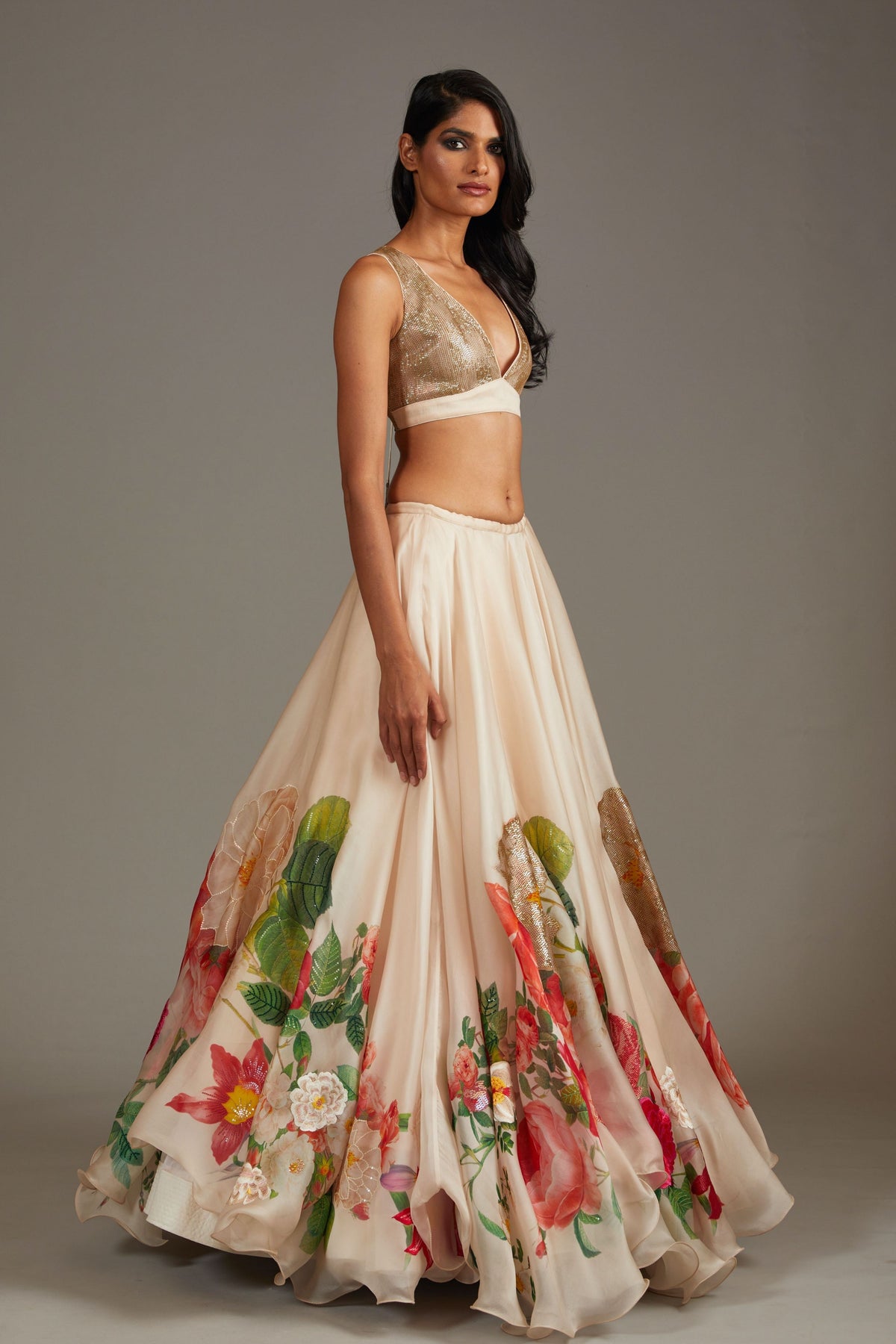 Organza Lehenga Set in Ivory