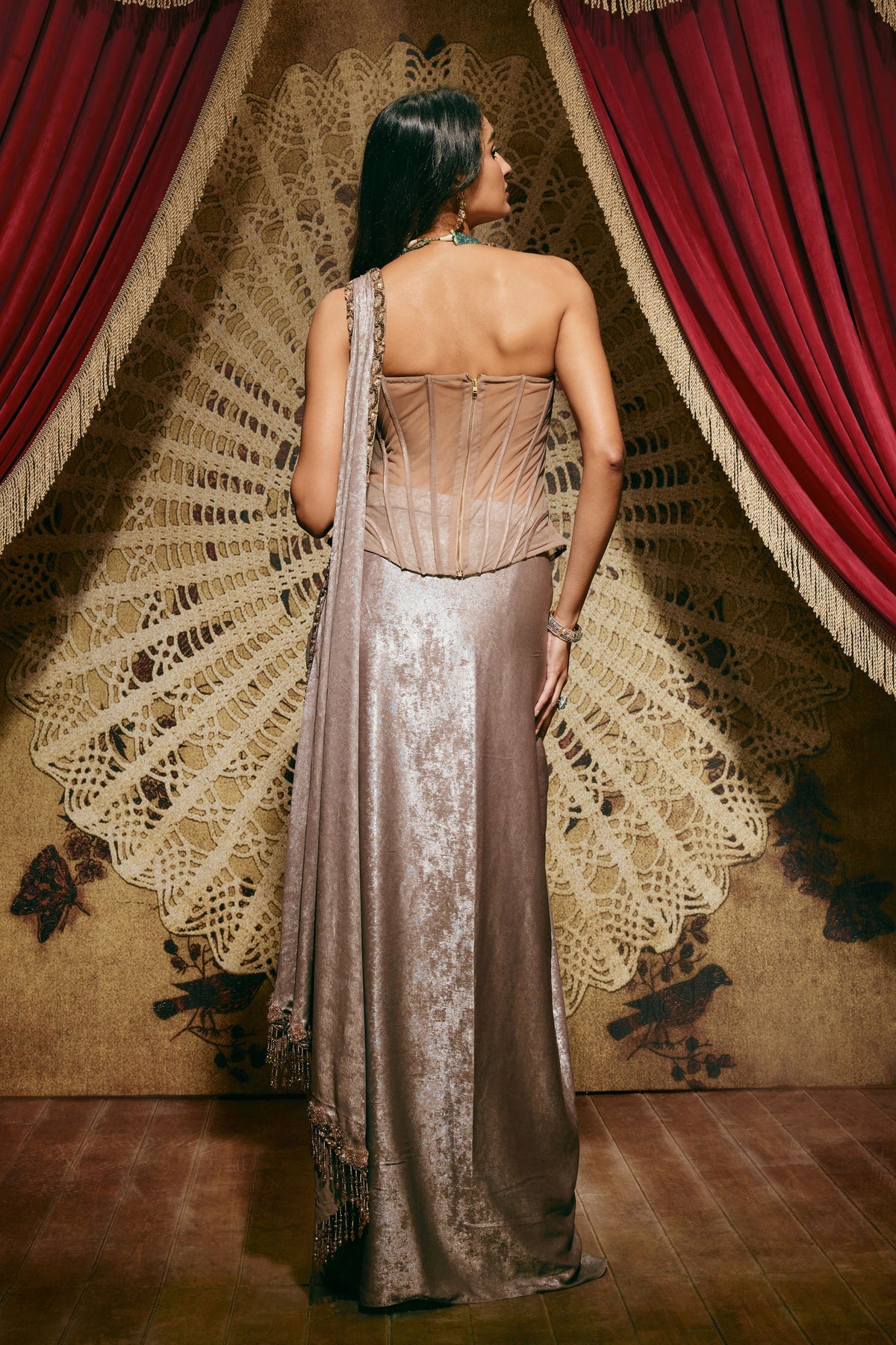 Hannah Grey Draped Saree Set