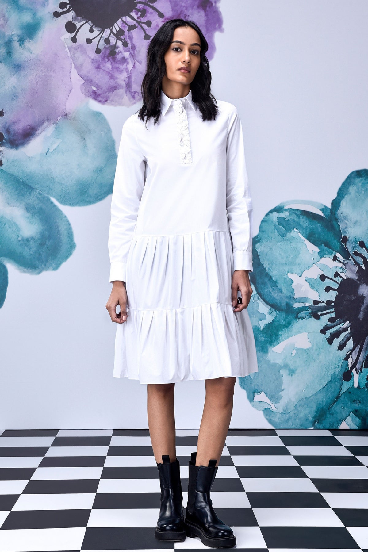 Sequenced Placket Dress White