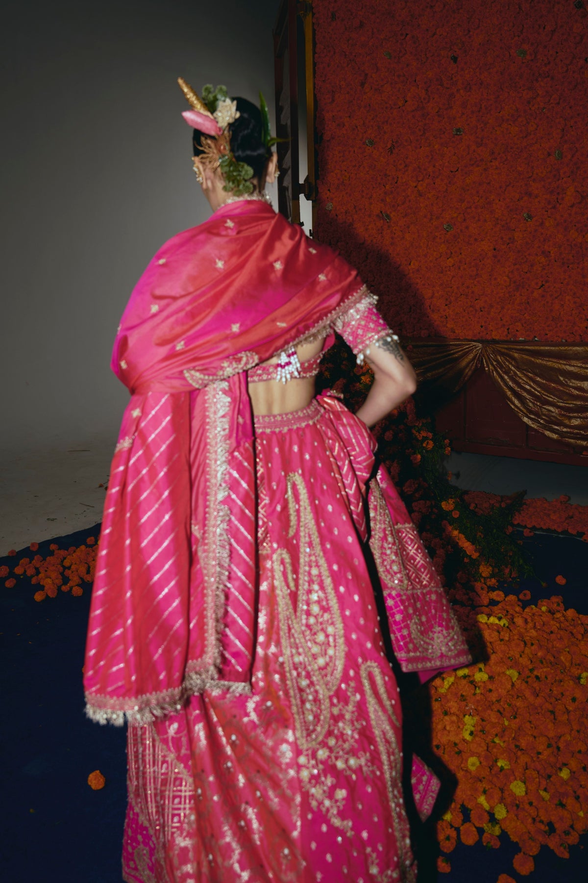 Abstract Silk Banarsi Lehenga Set