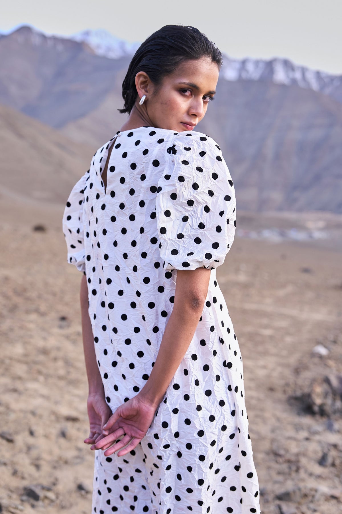 Crushed Polka Dot Dress
