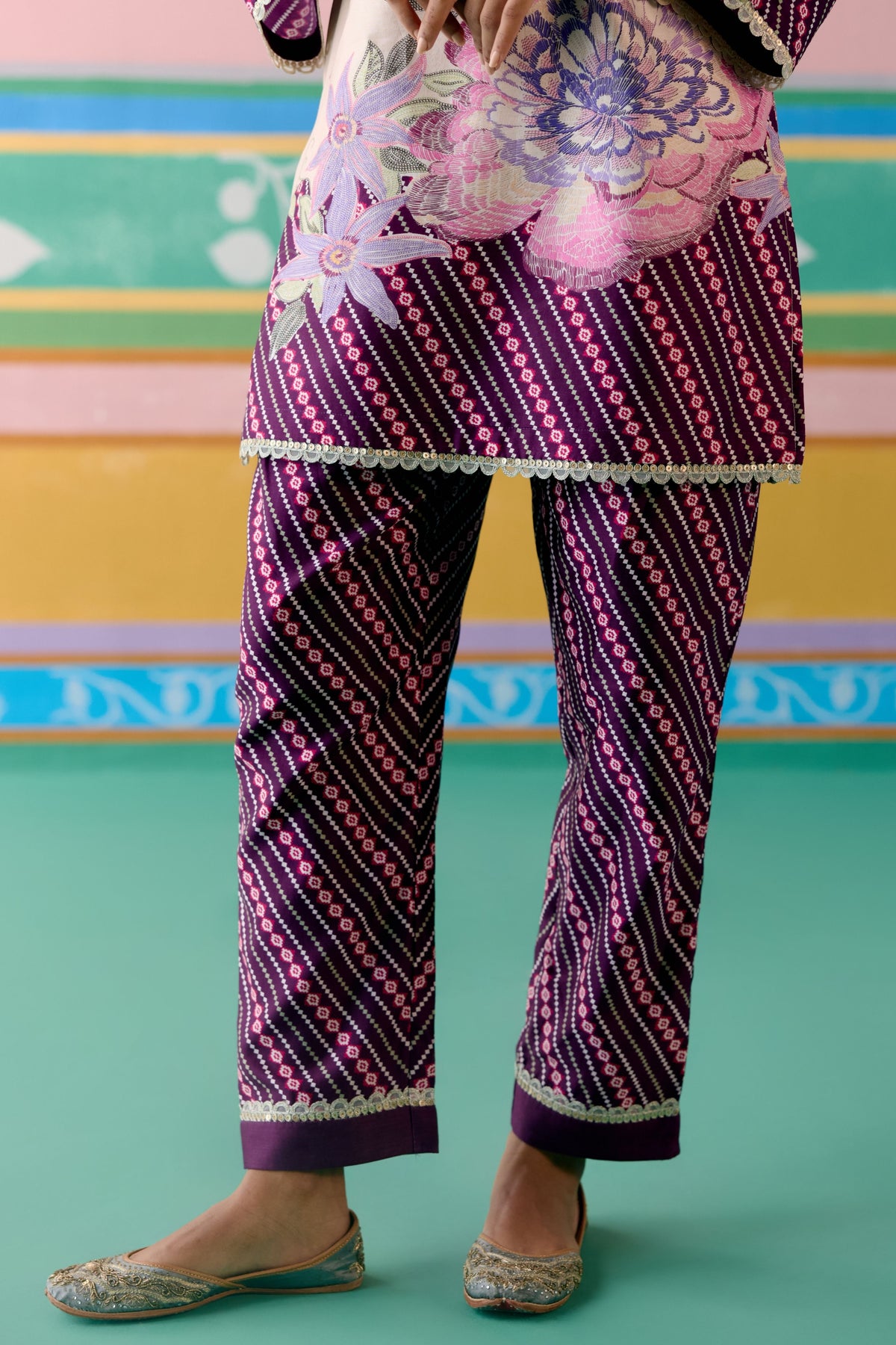 Purple Ikkat Sharara Set