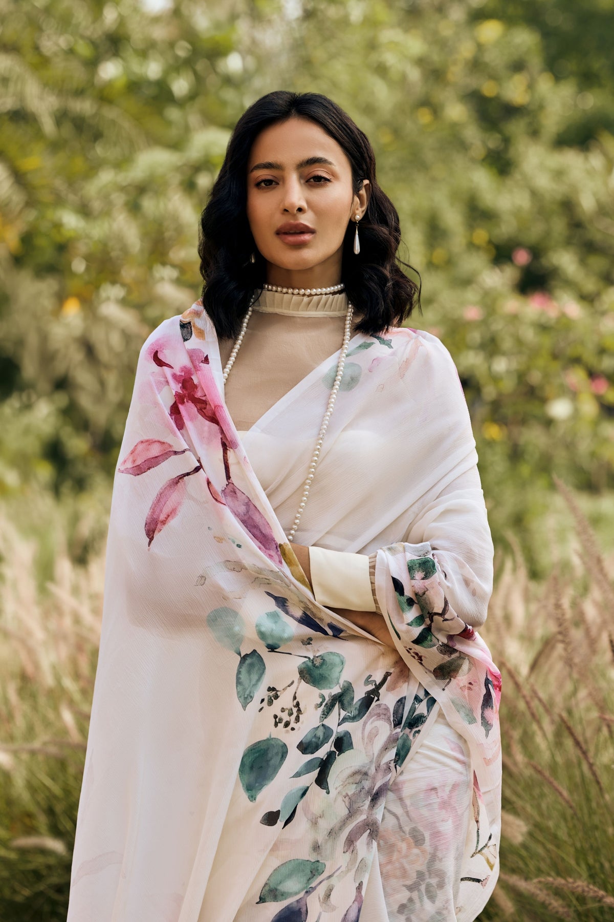 Julie White Chiffon Saree
