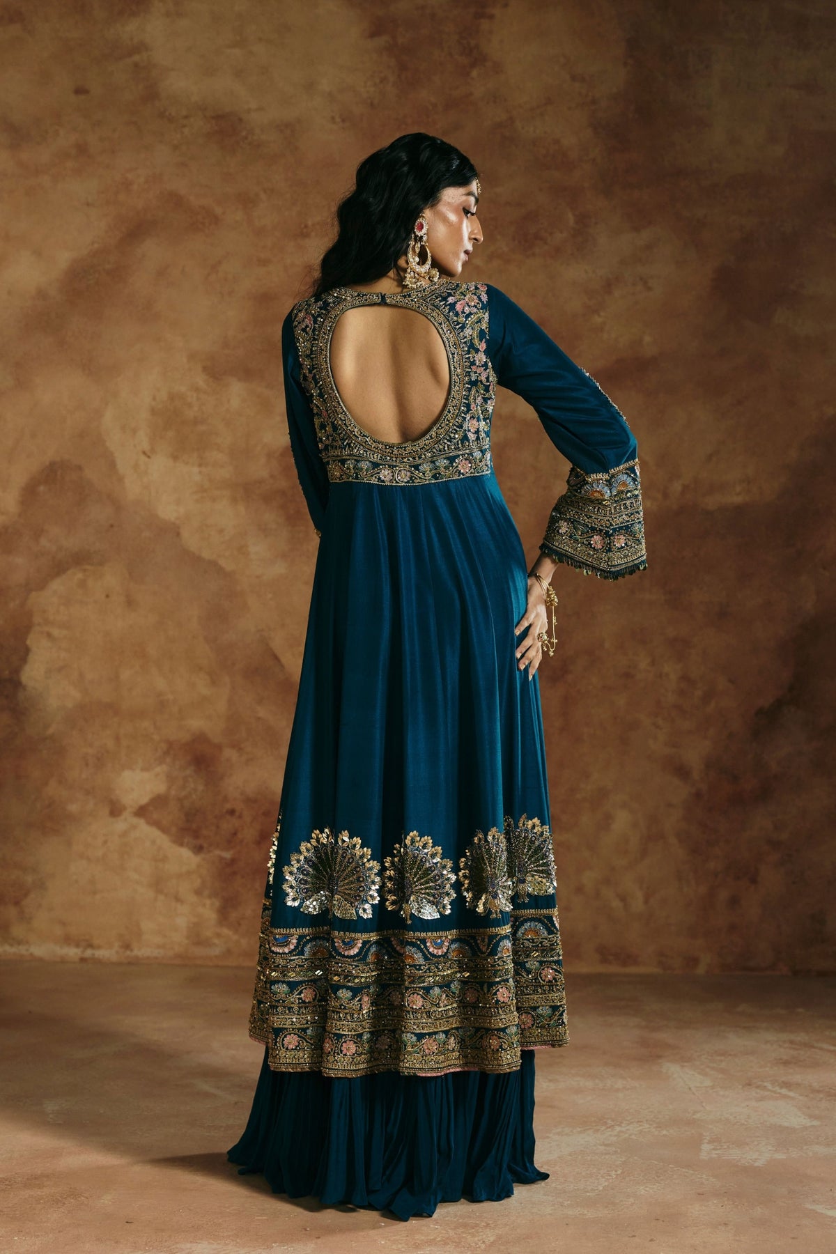 Teal Blue Sindh Zardozi Anarkali Set
