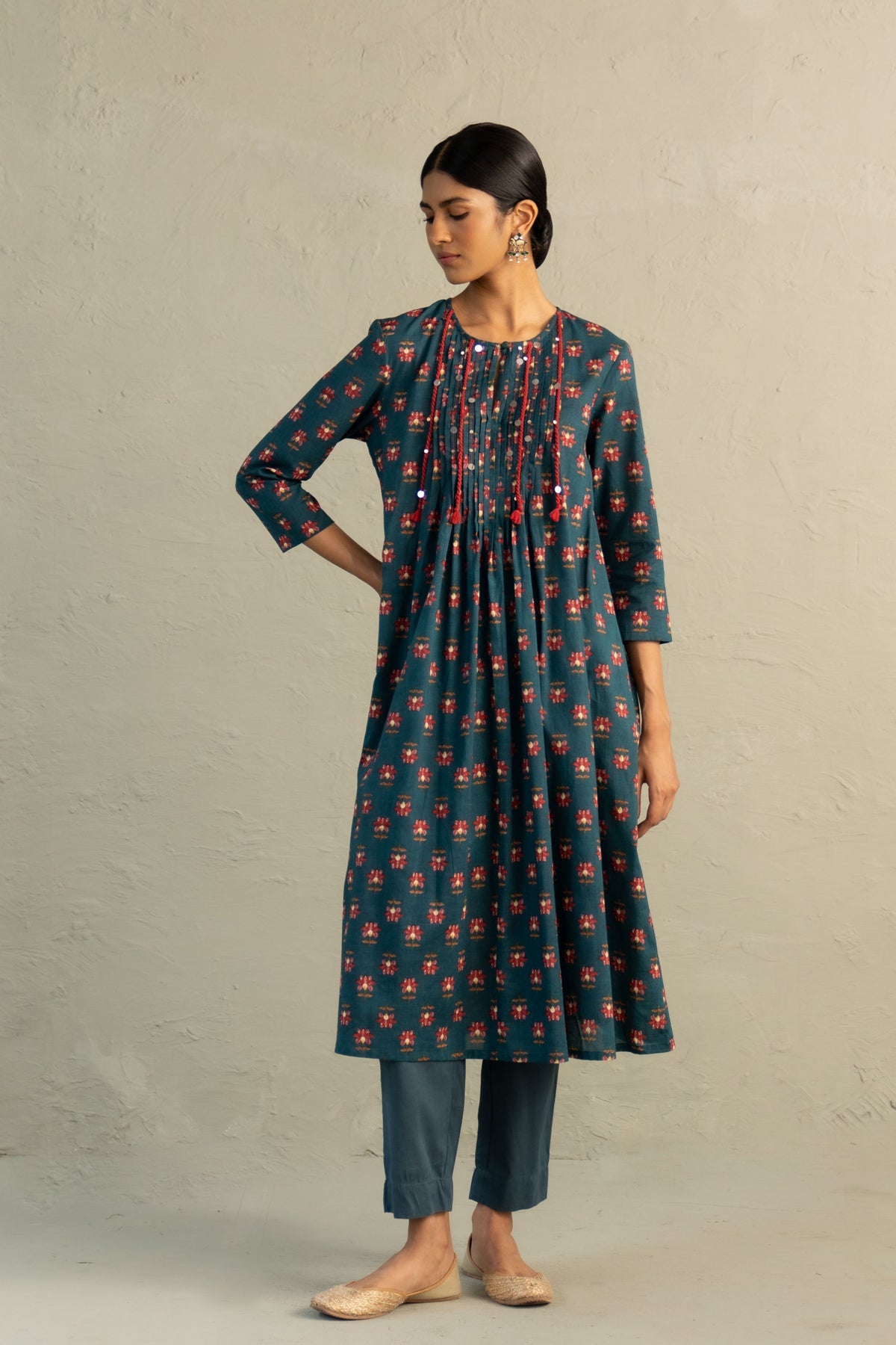 Teal Pintuck Kurta Set